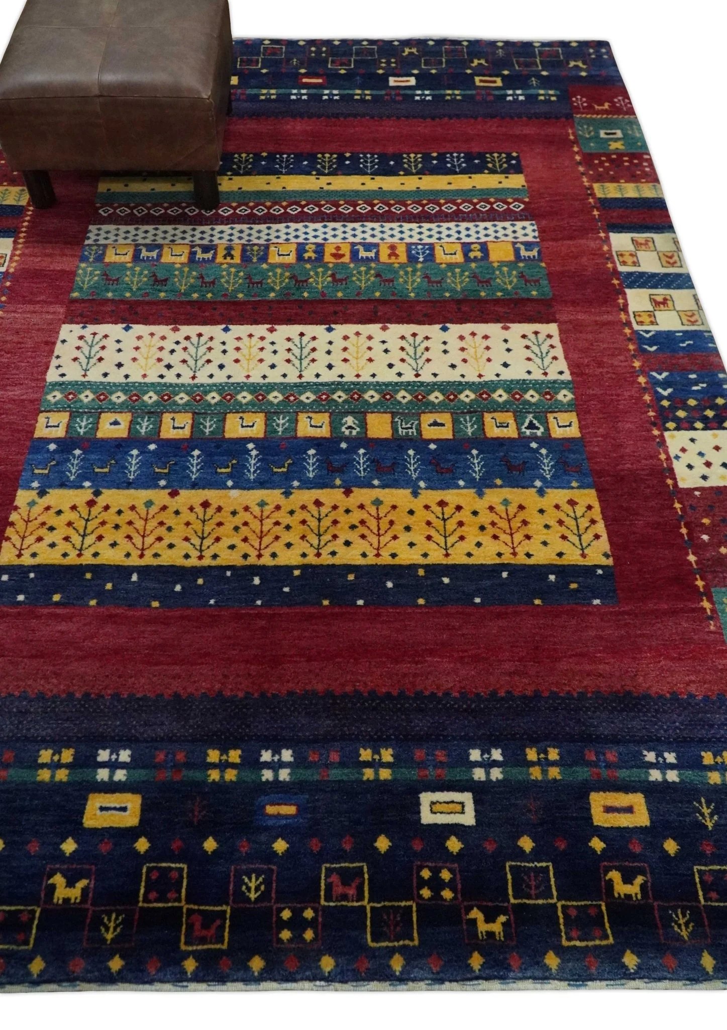 Tree 5x7 Multicolor Red and Blue Hand Knotted Wool Hand Made Lori Rug | KNT45 - Image 3