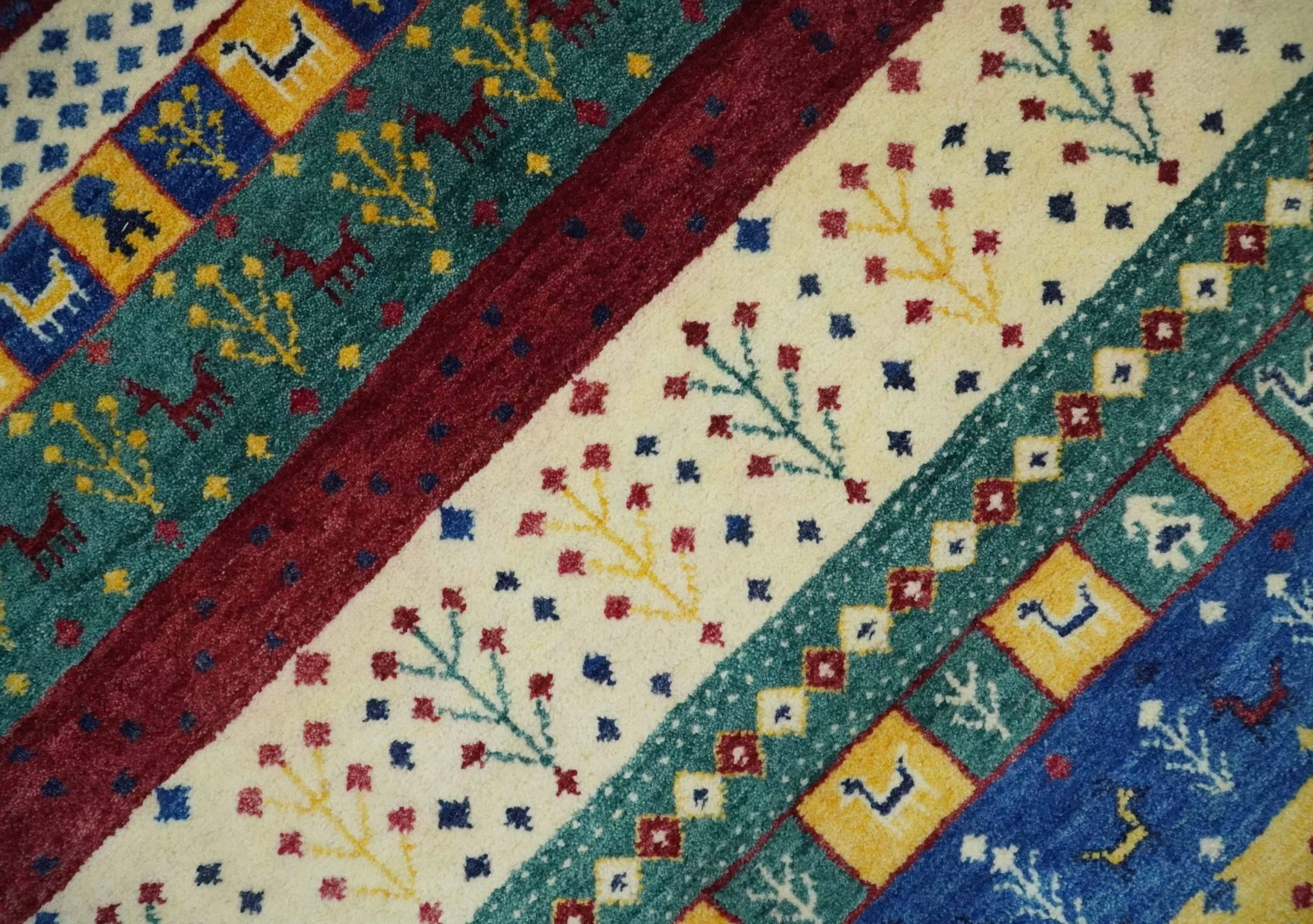 Tree 5x7 Multicolor Red and Blue Hand Knotted Wool Hand Made Lori Rug | KNT45 - Image 4