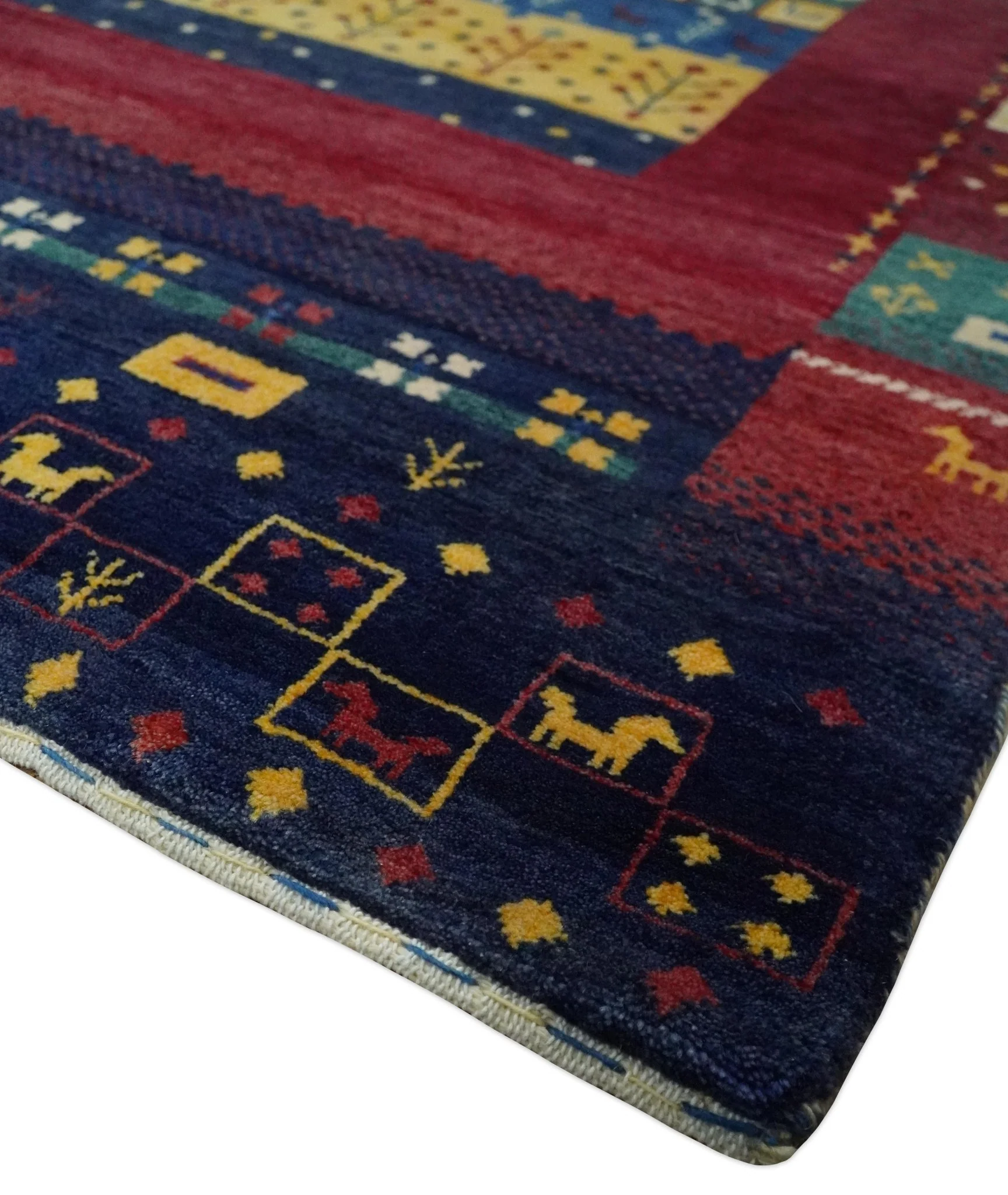 Tree 5x7 Multicolor Red and Blue Hand Knotted Wool Hand Made Lori Rug | KNT45 - Image 5