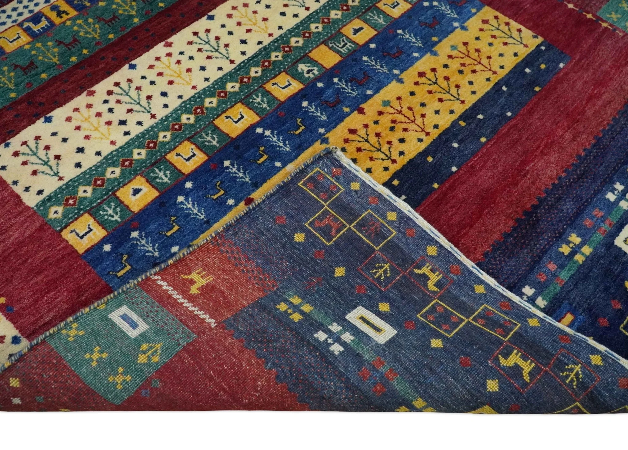 Tree 5x7 Multicolor Red and Blue Hand Knotted Wool Hand Made Lori Rug | KNT45 - Image 7