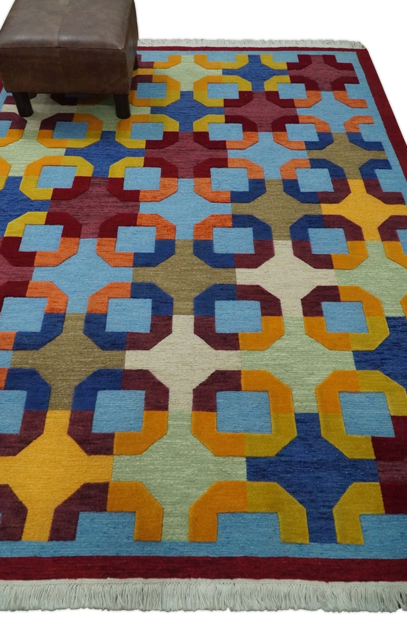 5x7 Multicolor Modern Artistic Wool Hand Woven Southwestern Rug | KNT46 - Image 3