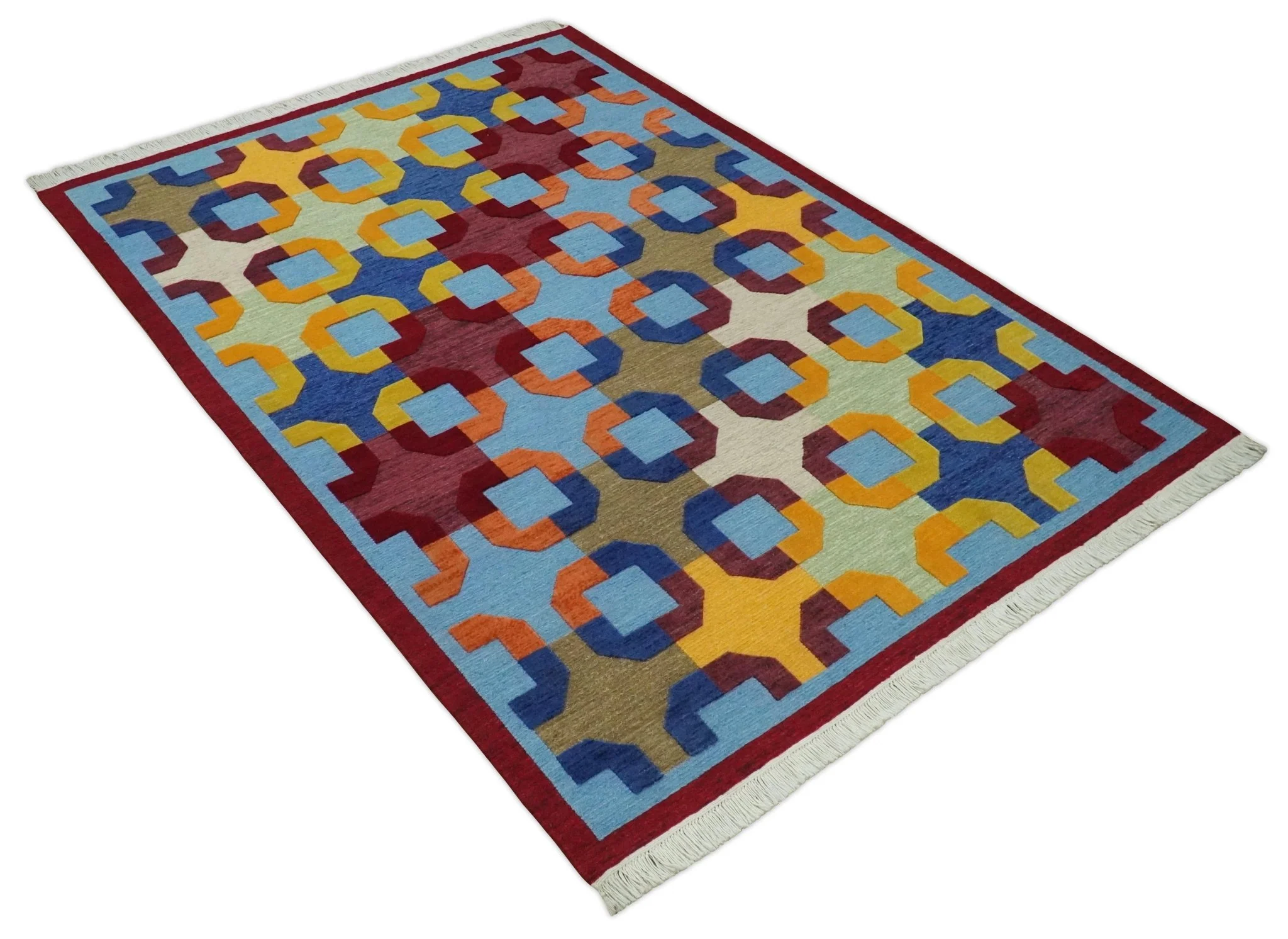 5x7 Multicolor Modern Artistic Wool Hand Woven Southwestern Rug | KNT46 - Image 8