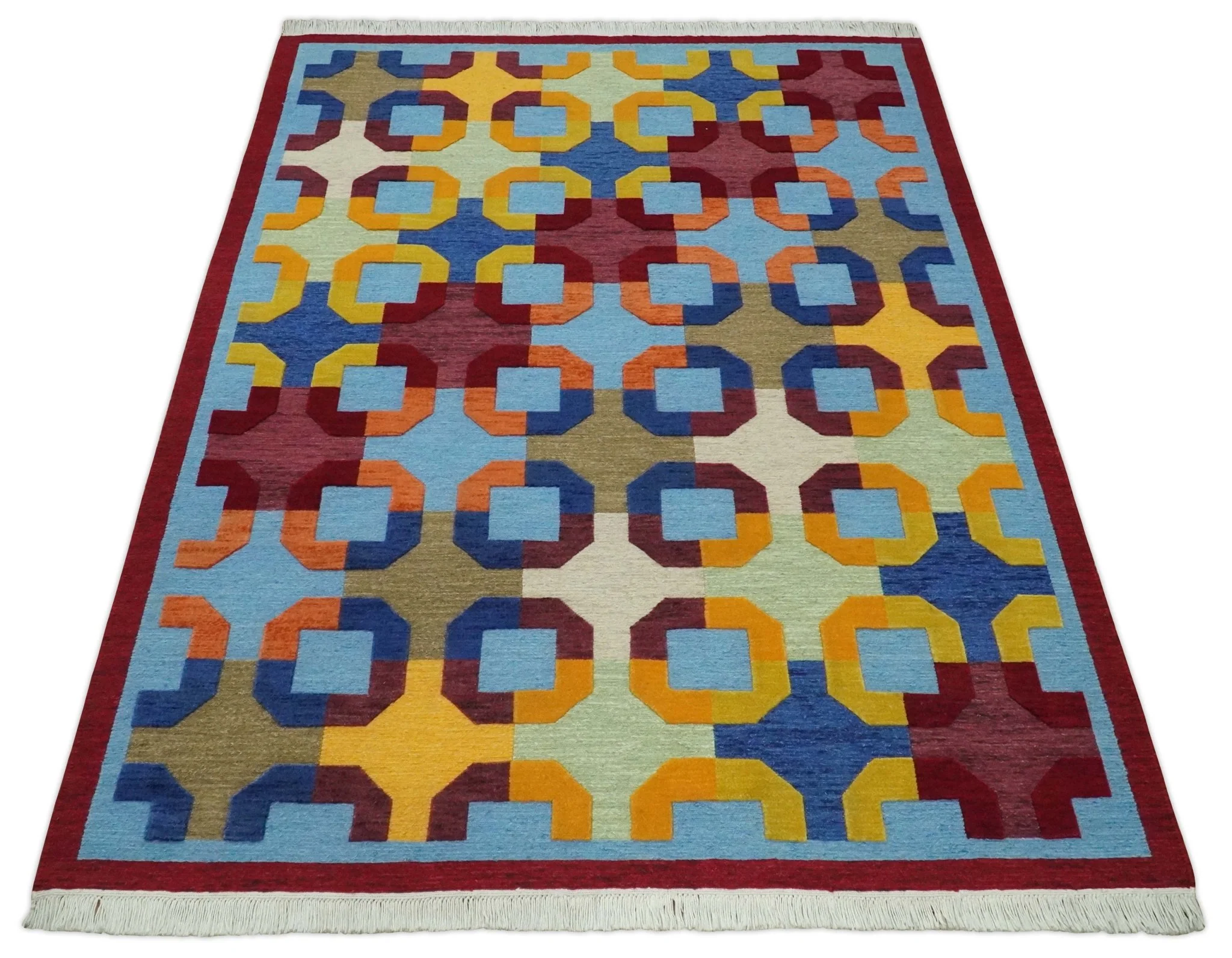 5x7 Multicolor Modern Artistic Wool Hand Woven Southwestern Rug | KNT46 - Image 9