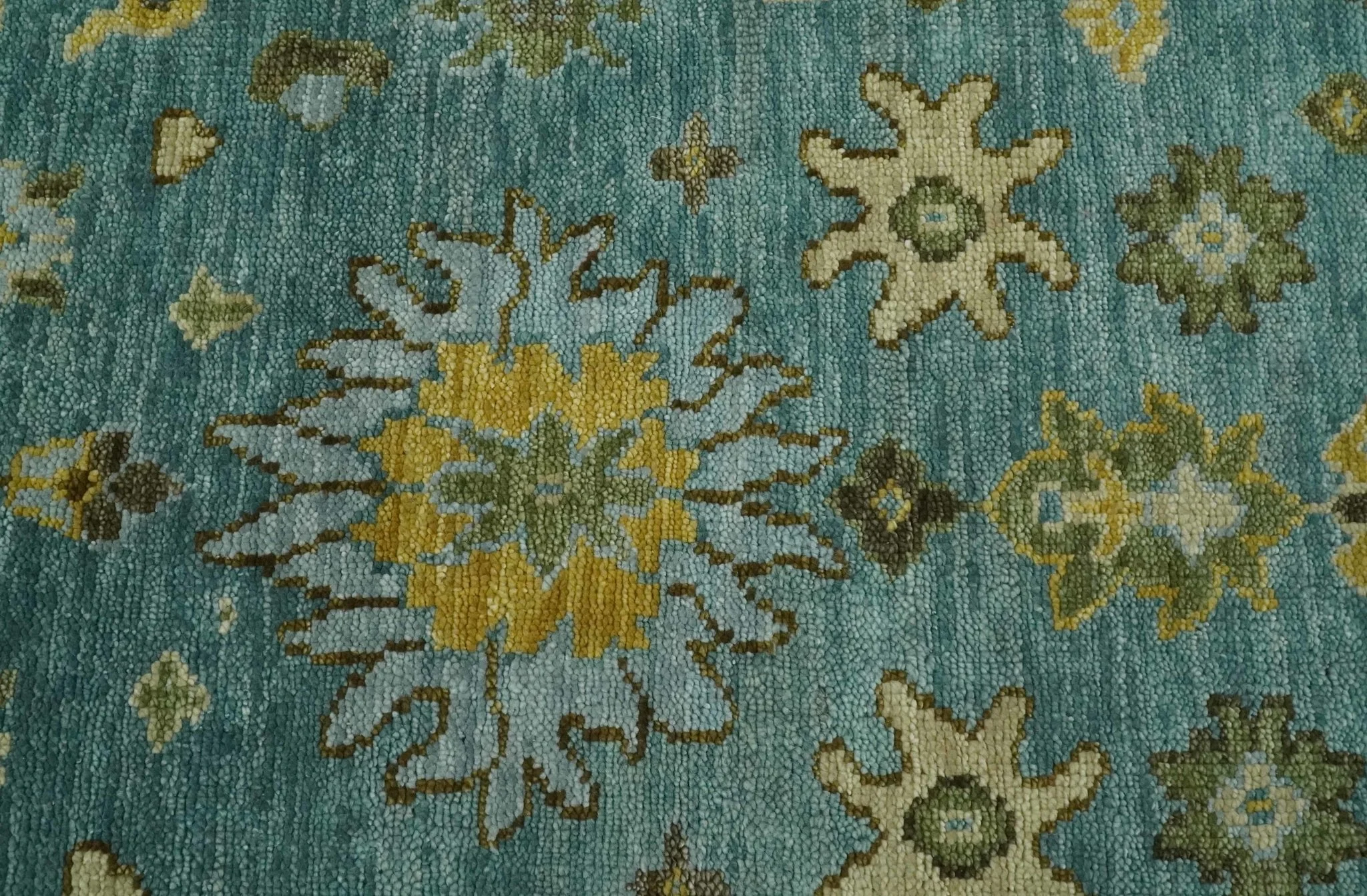 Antique Moss Green and Blue Wool Hand Knotted Traditional Oriental Oushak Multi size Wool Area Rug - Image 11