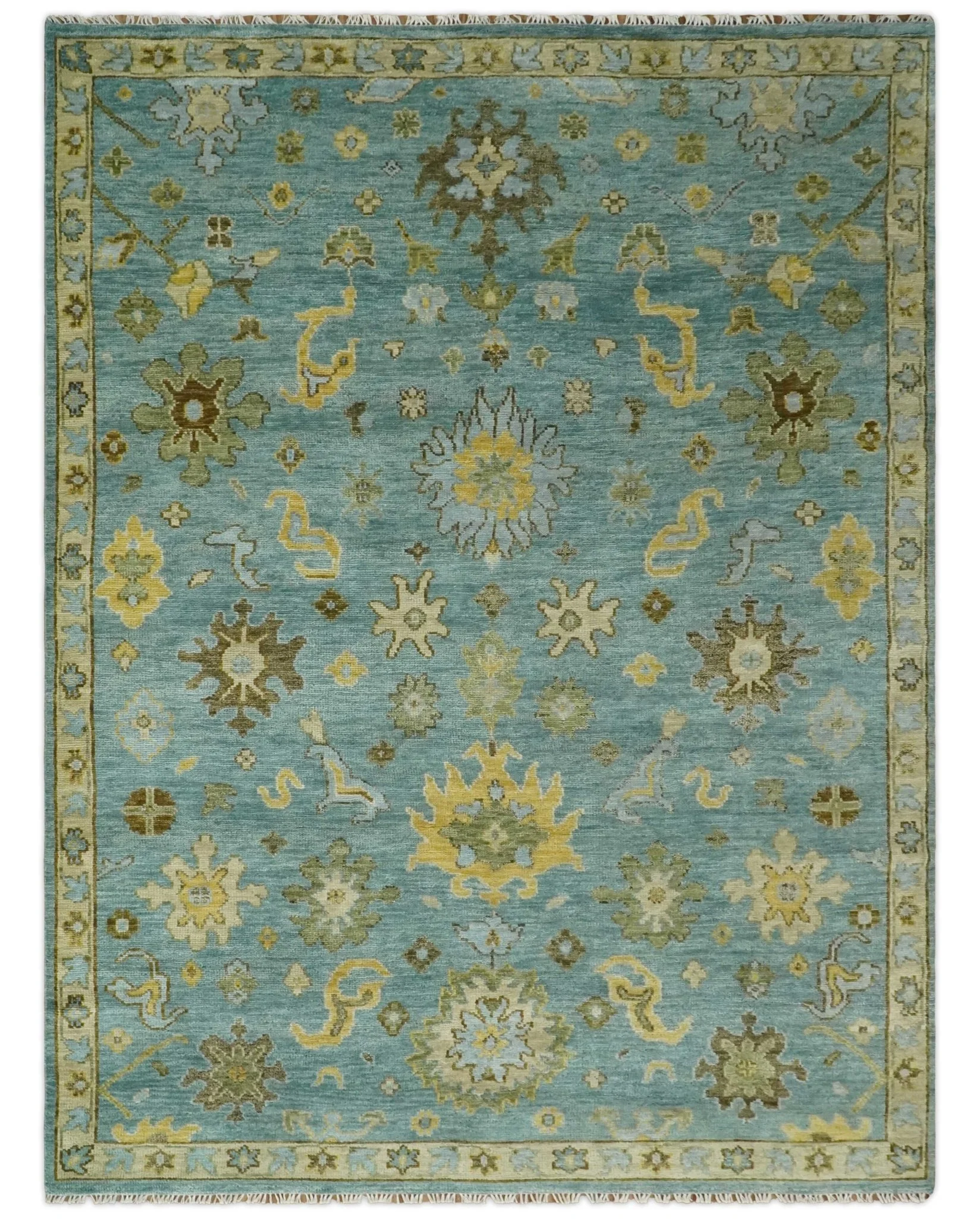 Antique Moss Green and Blue Wool Hand Knotted Traditional Oriental Oushak Multi size Wool Area Rug - Image 15
