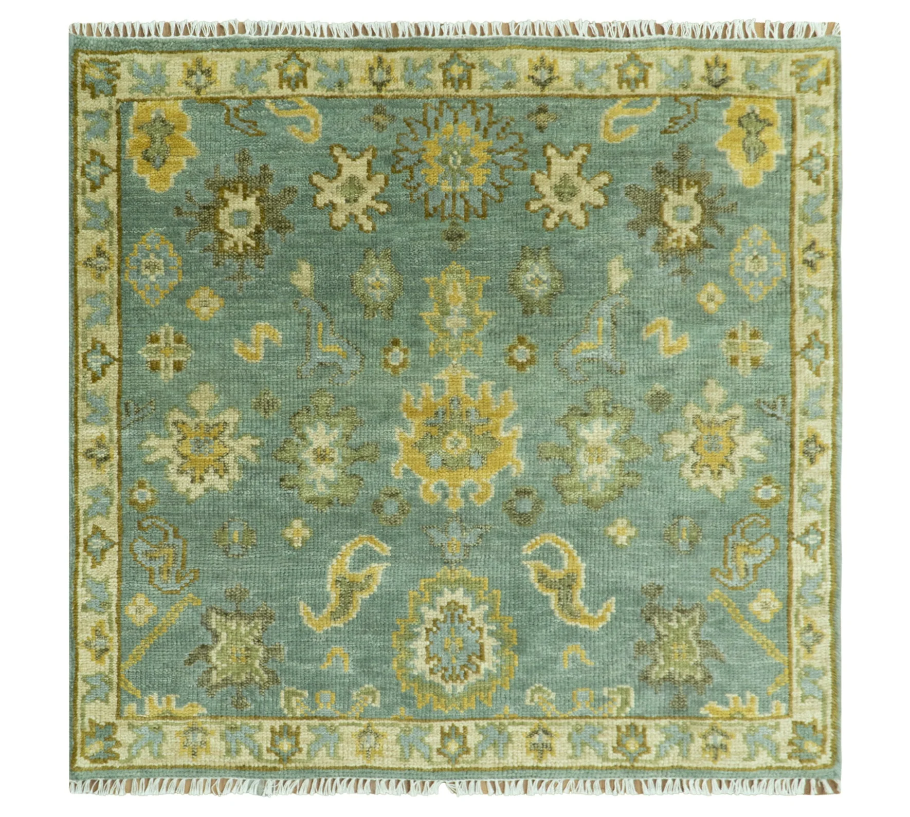 Antique Moss Green and Blue Wool Hand Knotted Traditional Oriental Oushak Multi size Wool Area Rug - Image 16