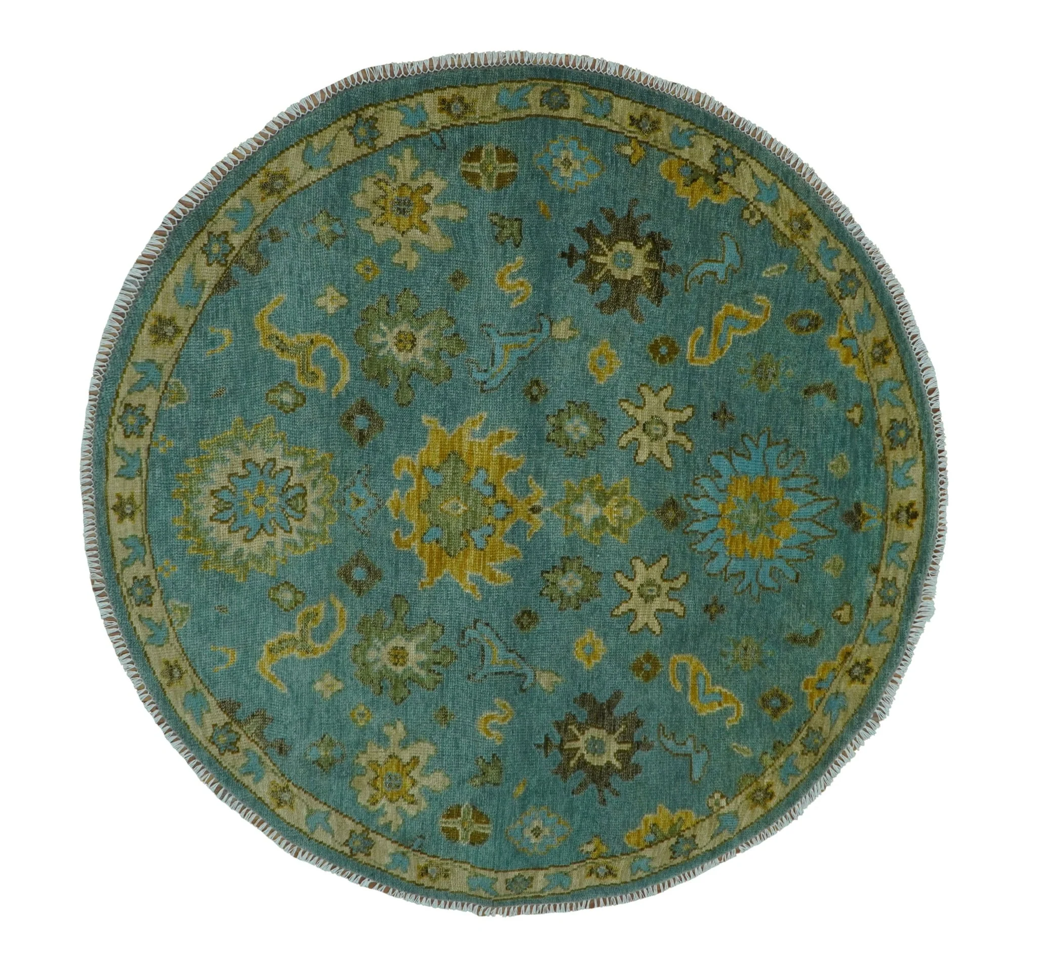 Antique Moss Green and Blue Wool Hand Knotted Traditional Oriental Oushak Multi size Wool Area Rug - Image 17