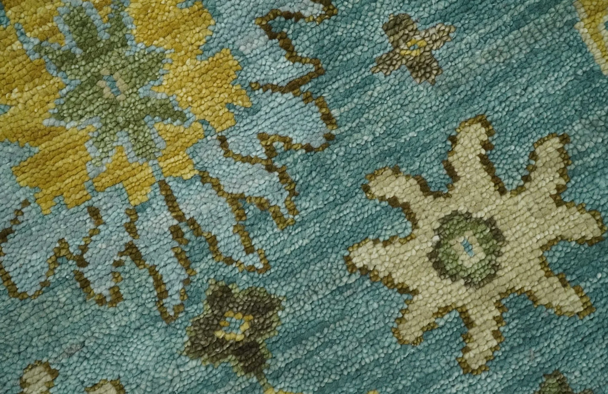 Antique Moss Green and Blue Wool Hand Knotted Traditional Oriental Oushak Multi size Wool Area Rug - Image 4
