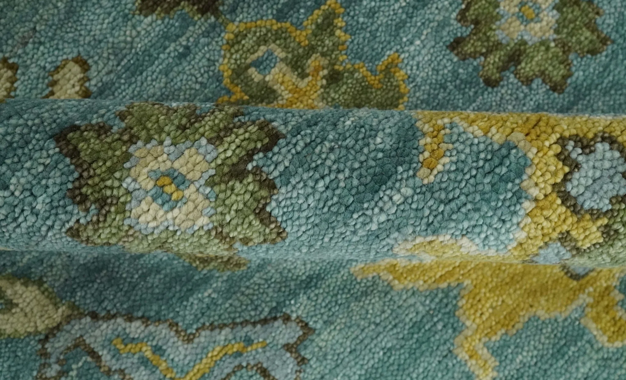 Antique Moss Green and Blue Wool Hand Knotted Traditional Oriental Oushak Multi size Wool Area Rug - Image 6