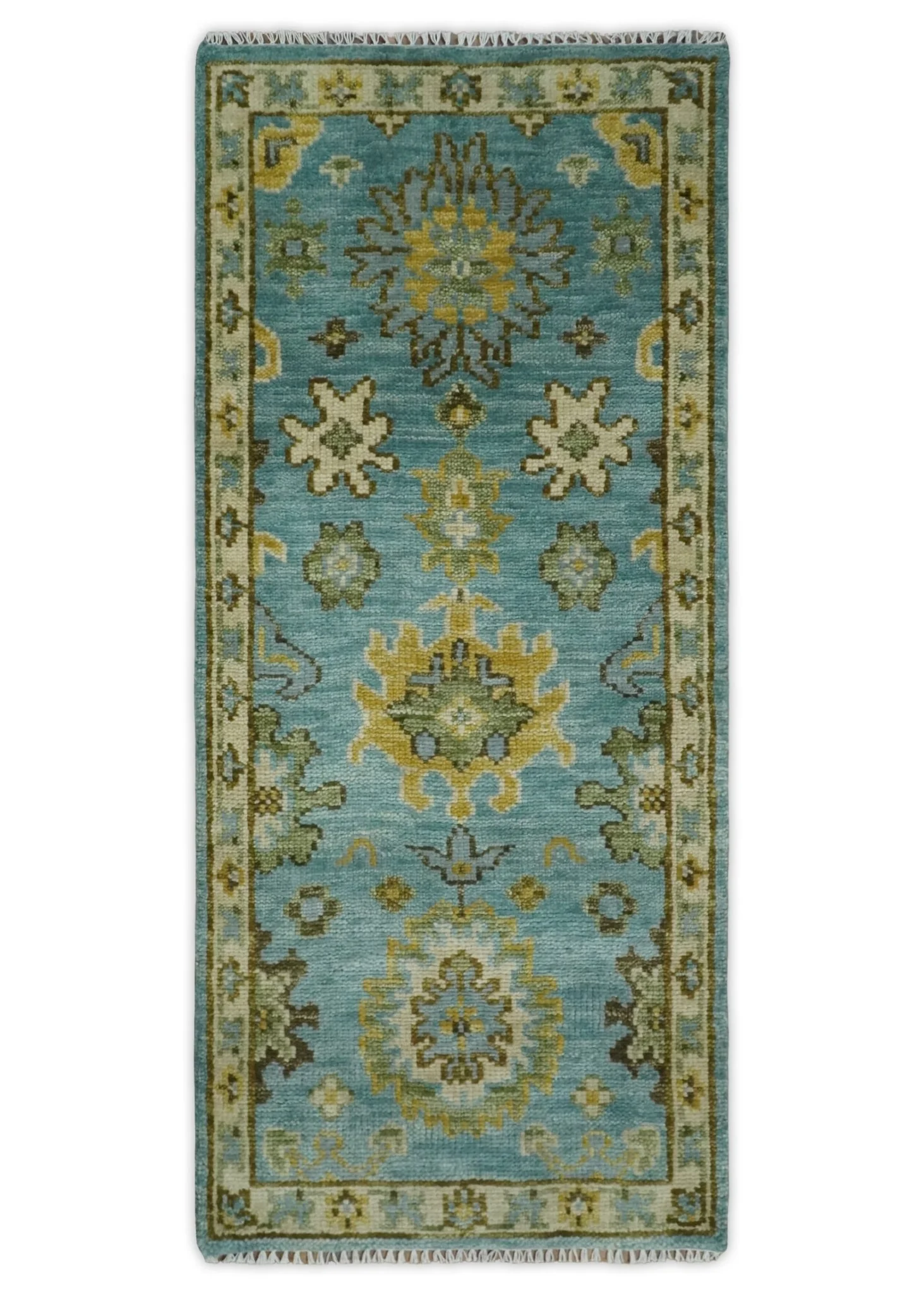 Antique Moss Green and Blue Wool Hand Knotted Traditional Oriental Oushak Multi size Wool Area Rug - Image 9