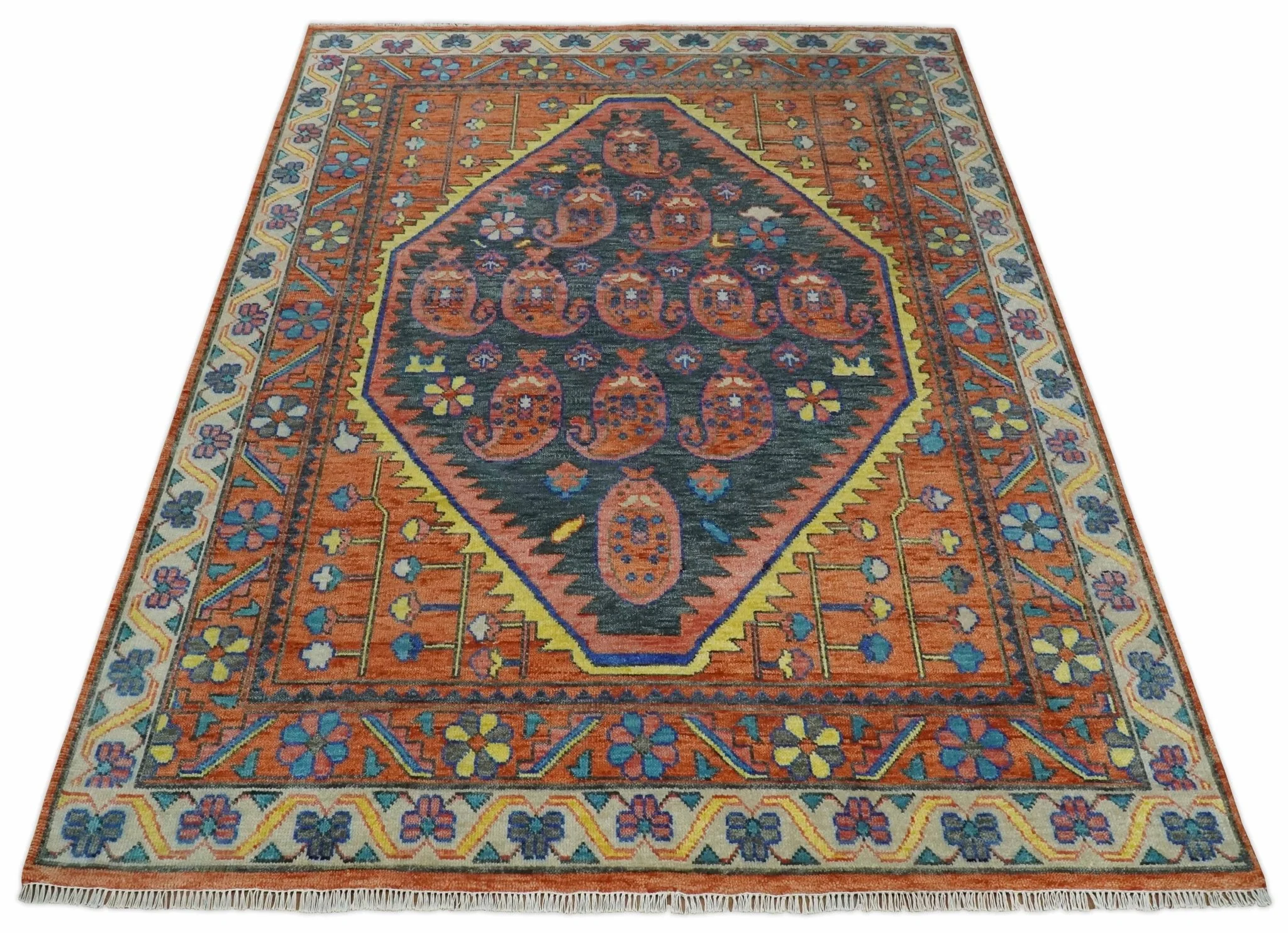 Charcoal, Rust and Beige Traditional Design Heriz Multi Size wool Area Rug - Image 10