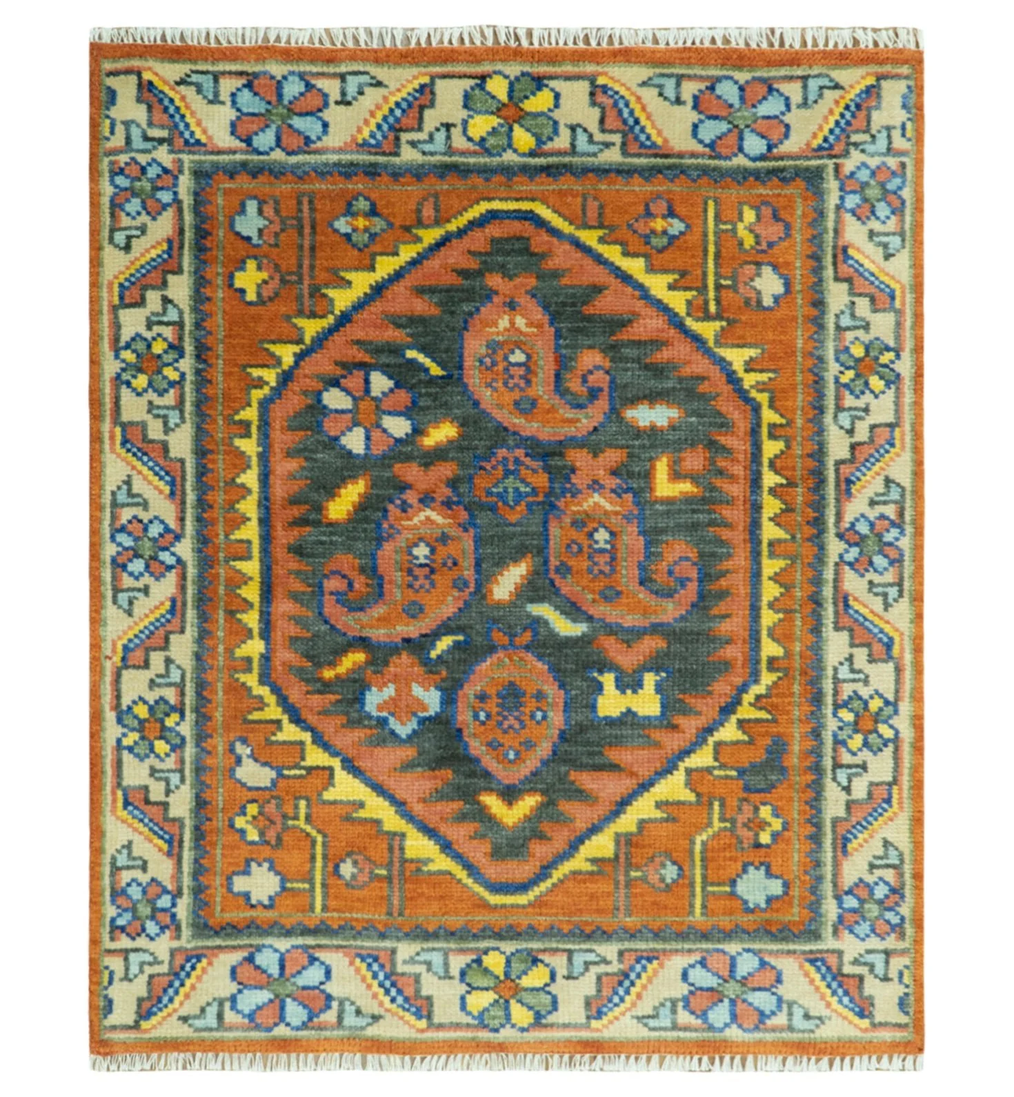 Charcoal, Rust and Beige Traditional Design Heriz Multi Size wool Area Rug - Image 12