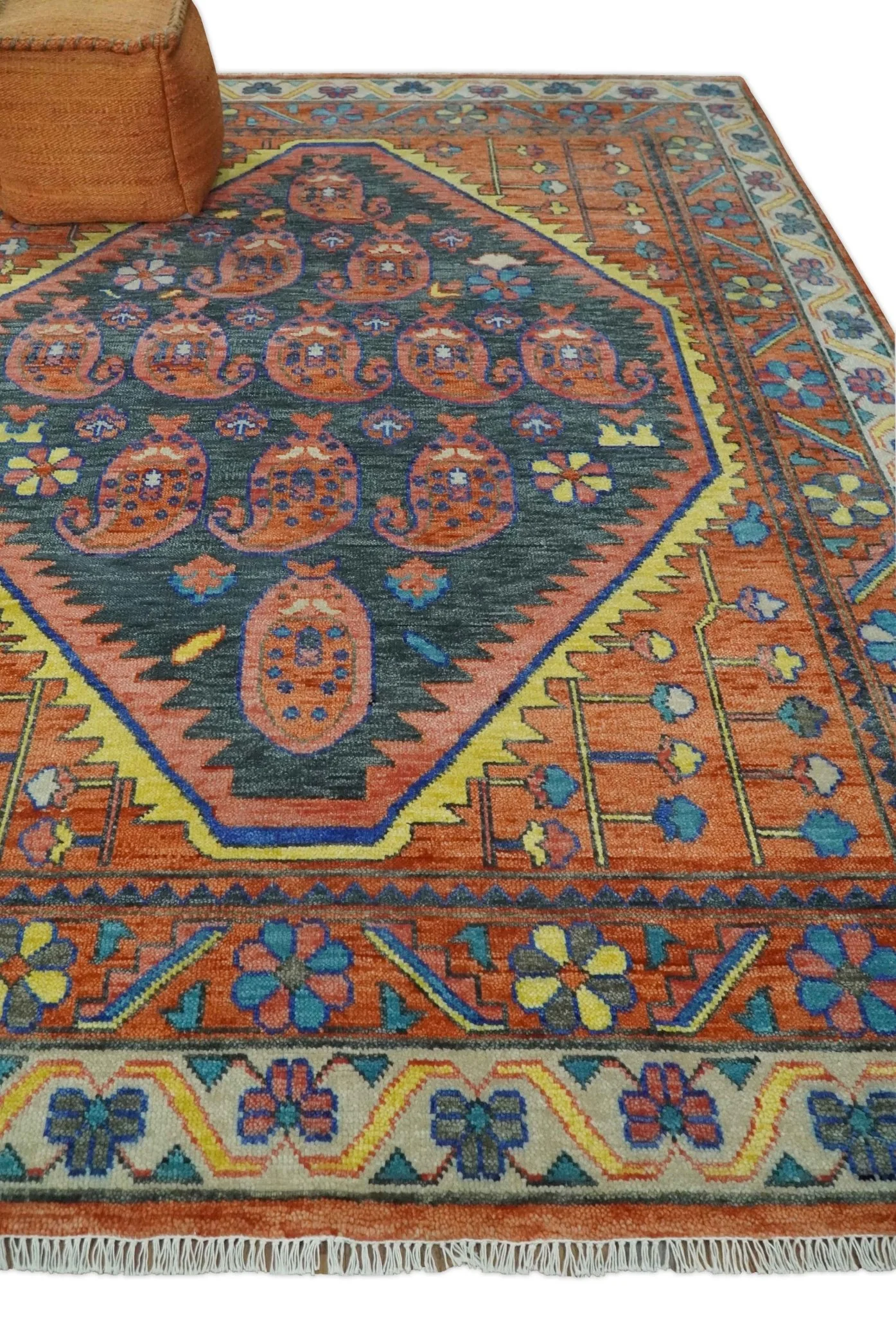 Charcoal, Rust and Beige Traditional Design Heriz Multi Size wool Area Rug - Image 2