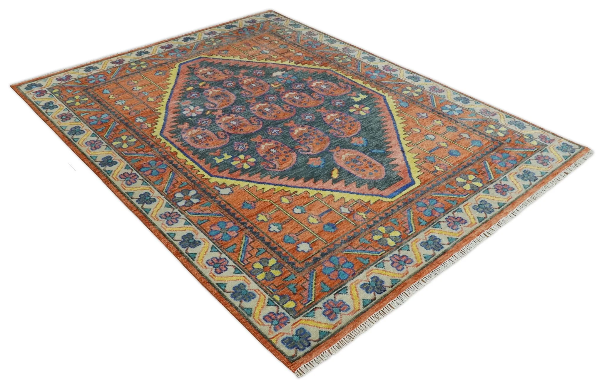 Charcoal, Rust and Beige Traditional Design Heriz Multi Size wool Area Rug - Image 9