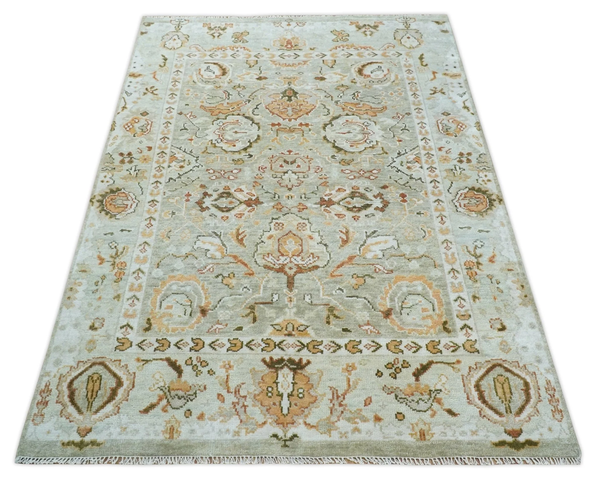 Hand Knotted Antique Peach and Beige Traditional Oushak Custom Made Wool Area Rug - Image 11