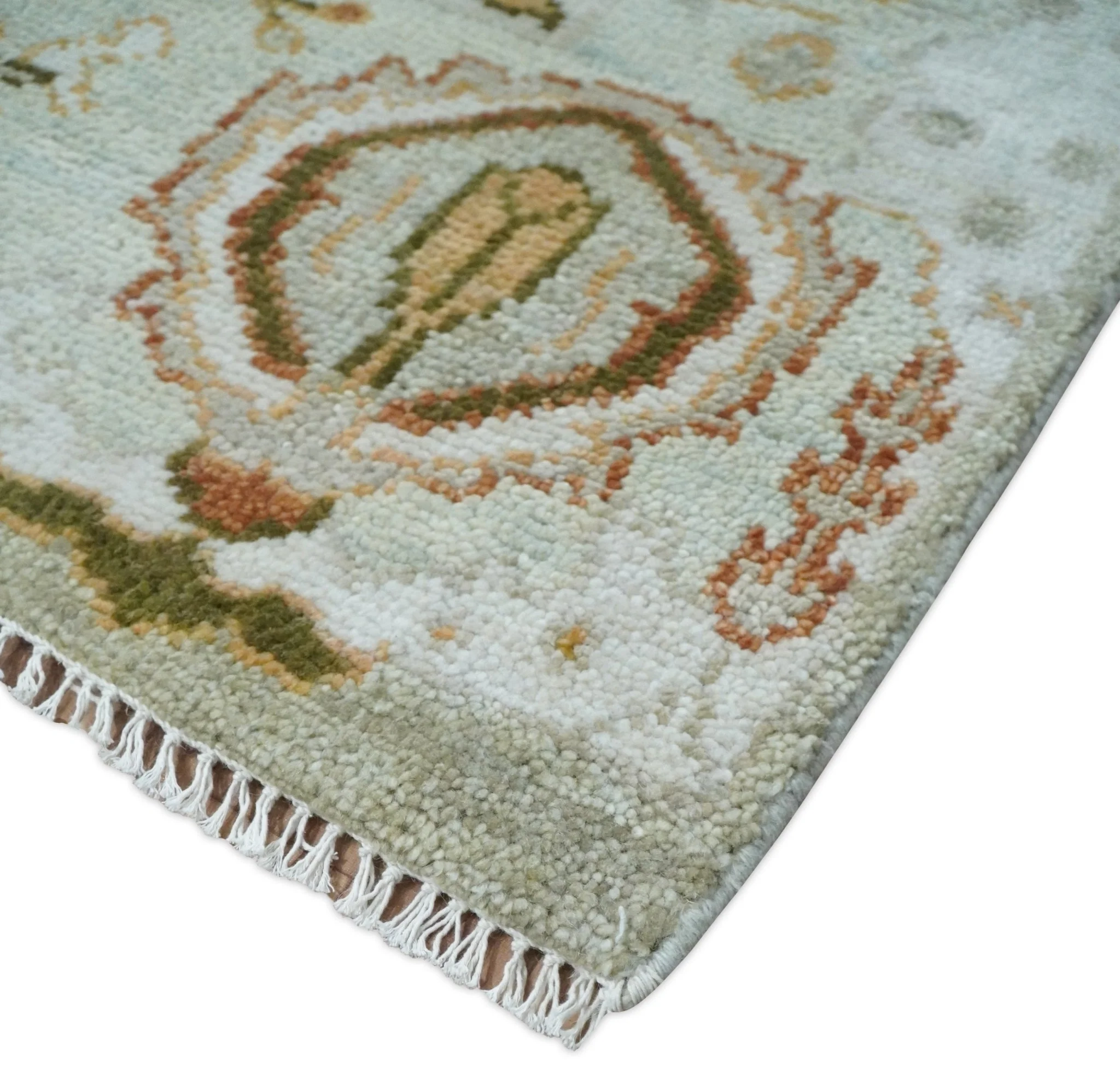 Hand Knotted Antique Peach and Beige Traditional Oushak Custom Made Wool Area Rug - Image 5
