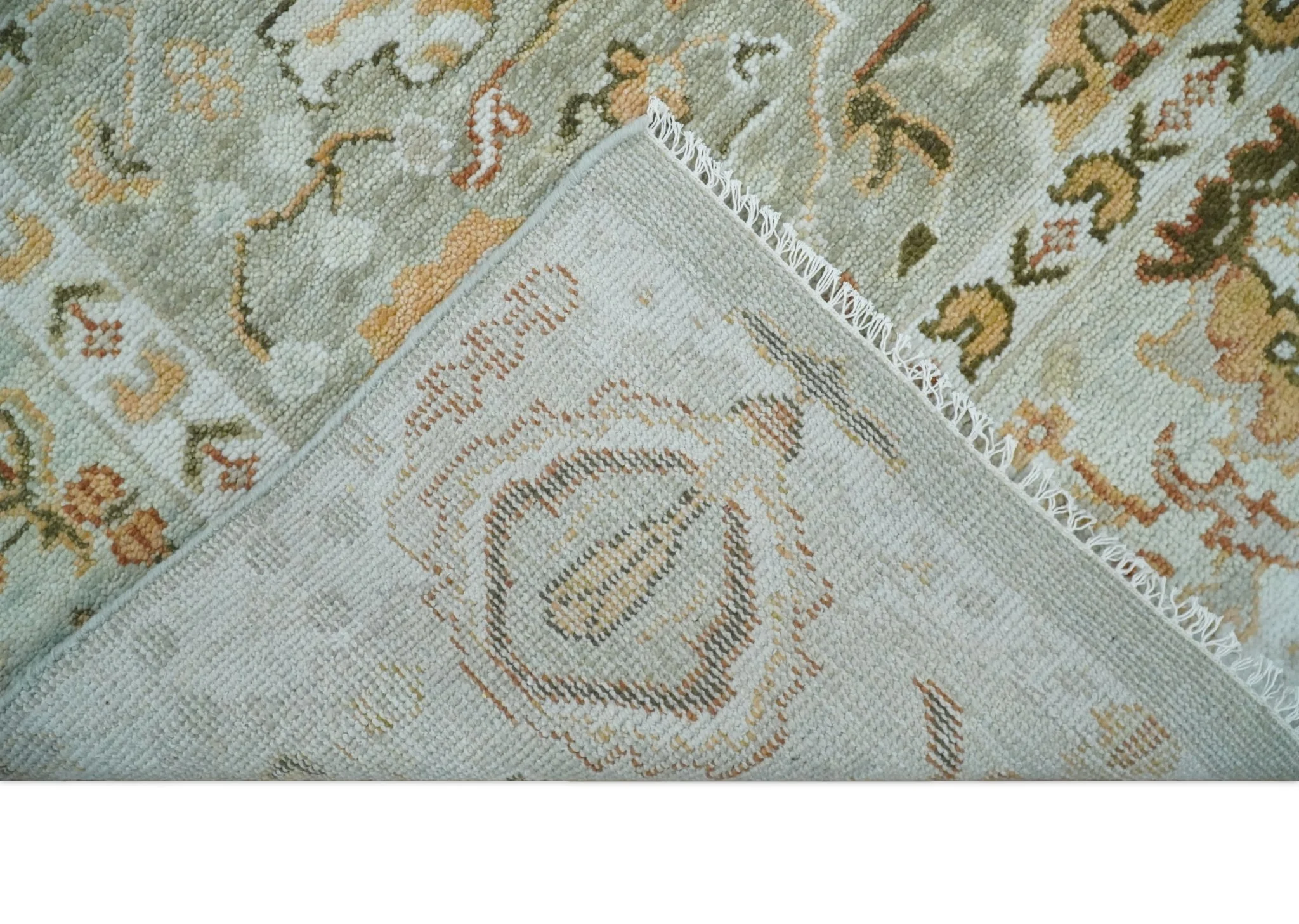 Hand Knotted Antique Peach and Beige Traditional Oushak Custom Made Wool Area Rug - Image 8