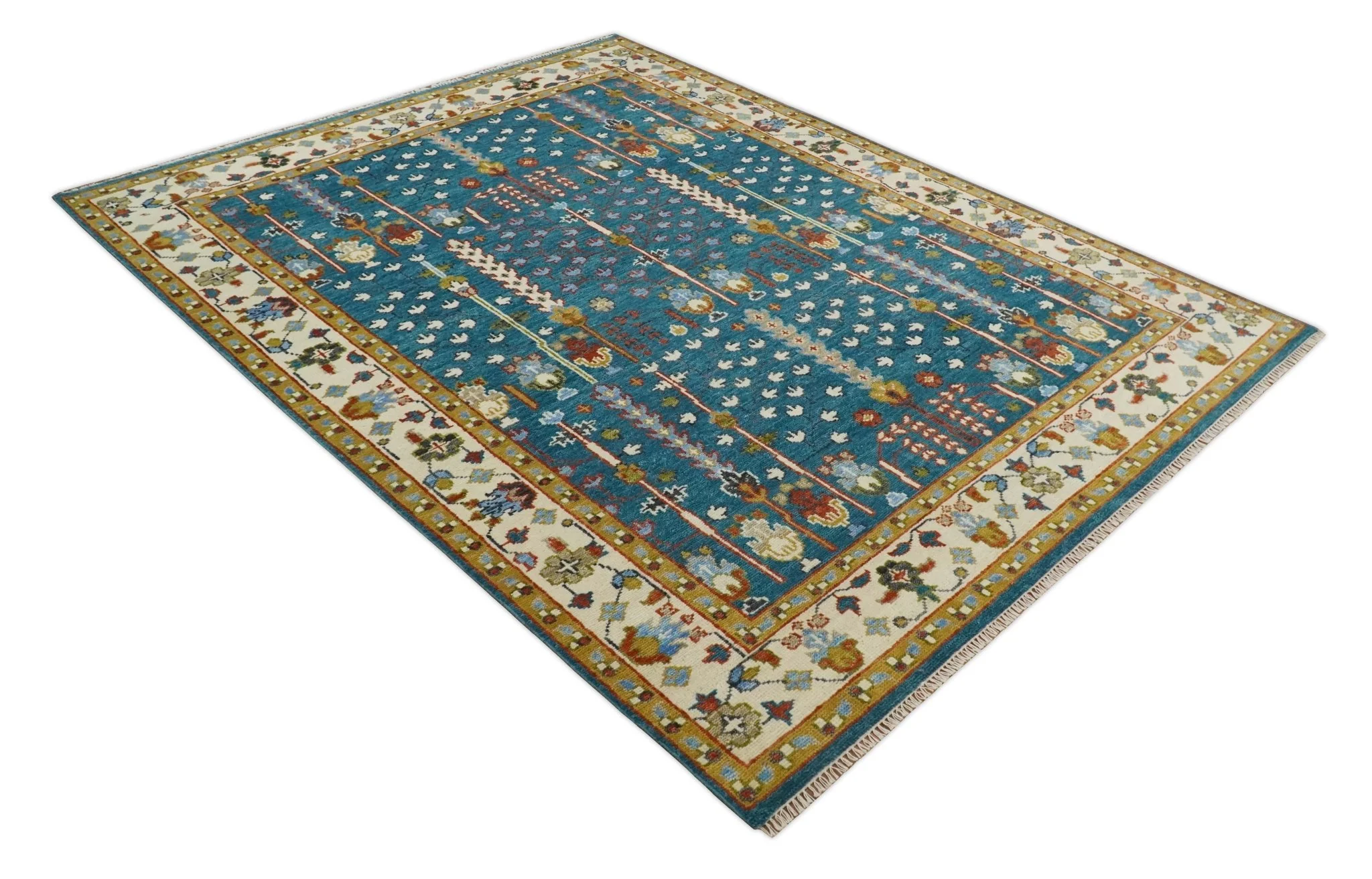 Hand Knotted Teal Blue and Ivory Traditional Vintage Style Multi size Wool Area Rug - Image 10