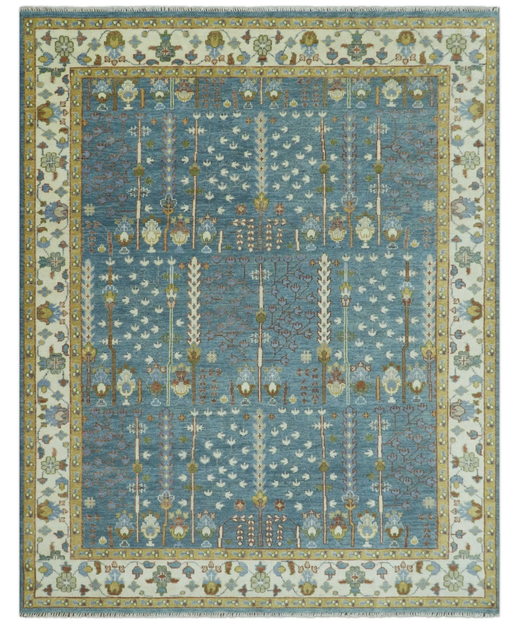 Hand Knotted Teal Blue and Ivory Traditional Vintage Style Multi size Wool Area Rug - Image 11