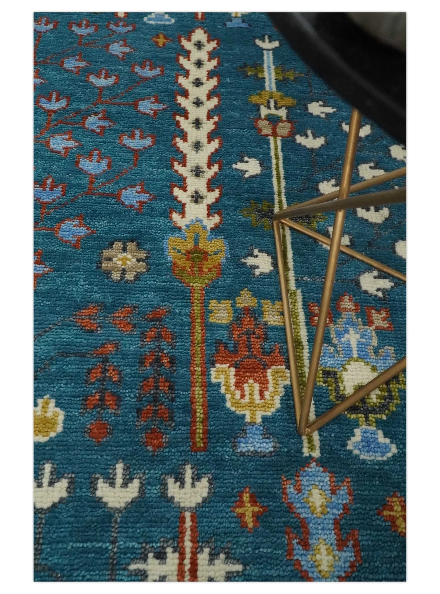 Hand Knotted Teal Blue and Ivory Traditional Vintage Style Multi size Wool Area Rug - Image 2