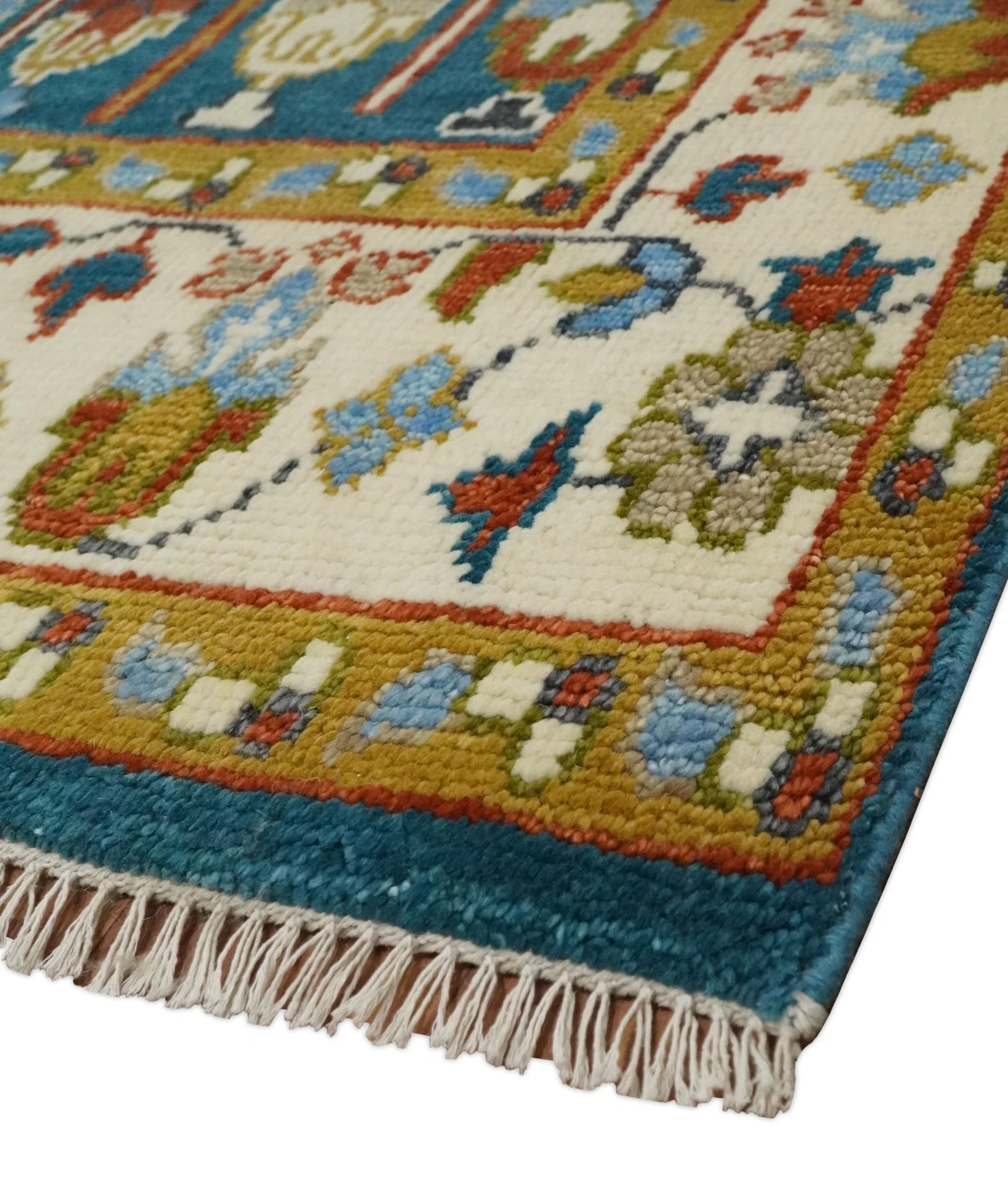 Hand Knotted Teal Blue and Ivory Traditional Vintage Style Multi size Wool Area Rug - Image 5