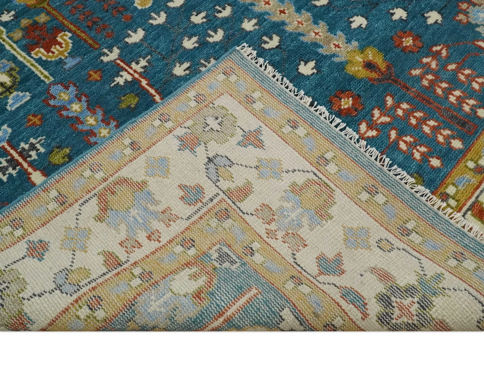 Hand Knotted Teal Blue and Ivory Traditional Vintage Style Multi size Wool Area Rug - Image 7