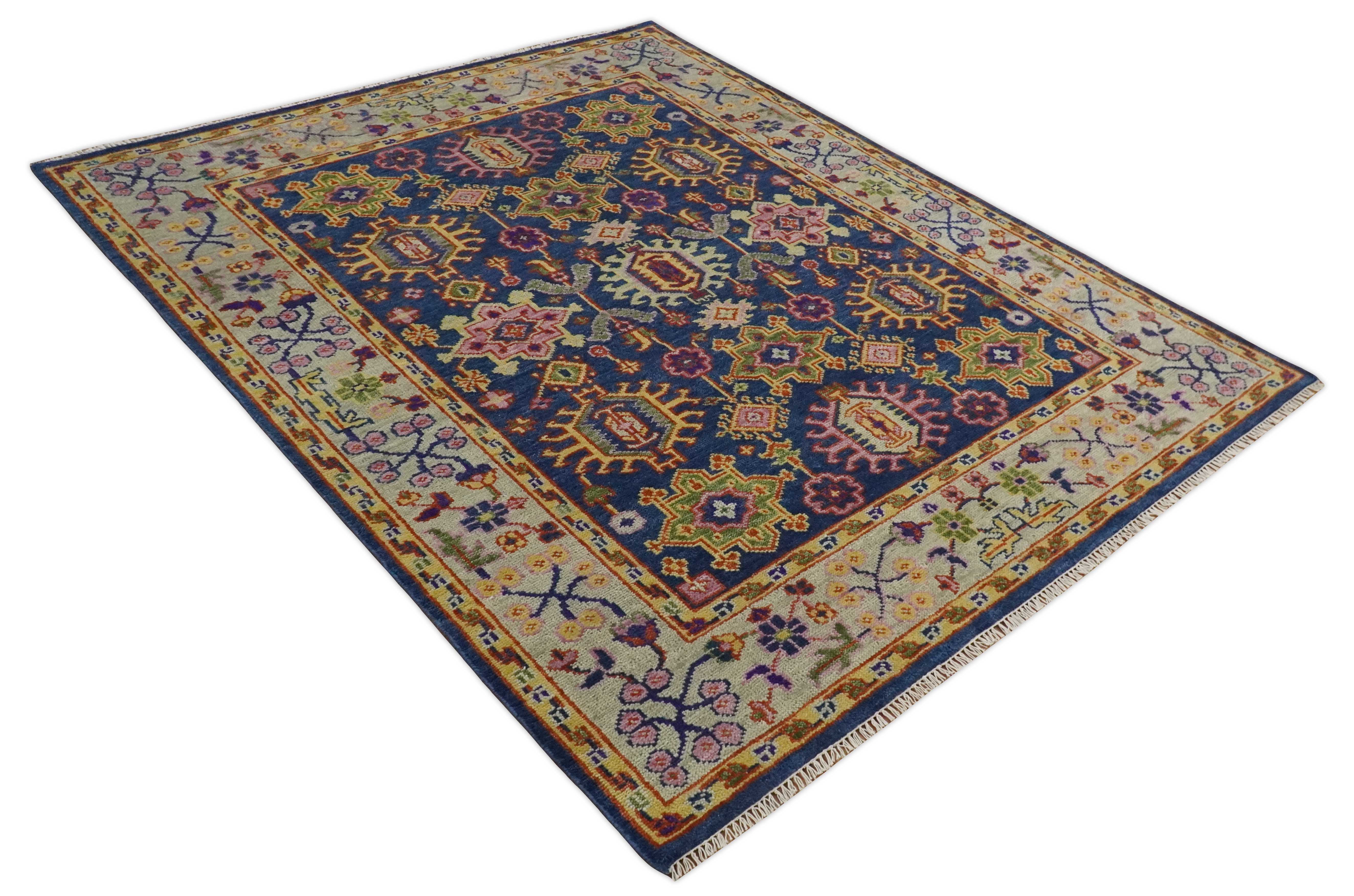 Custom Made Hand Knotted Blue, Gold and Beige Oriental Oushak wool Area Rug - Image 12