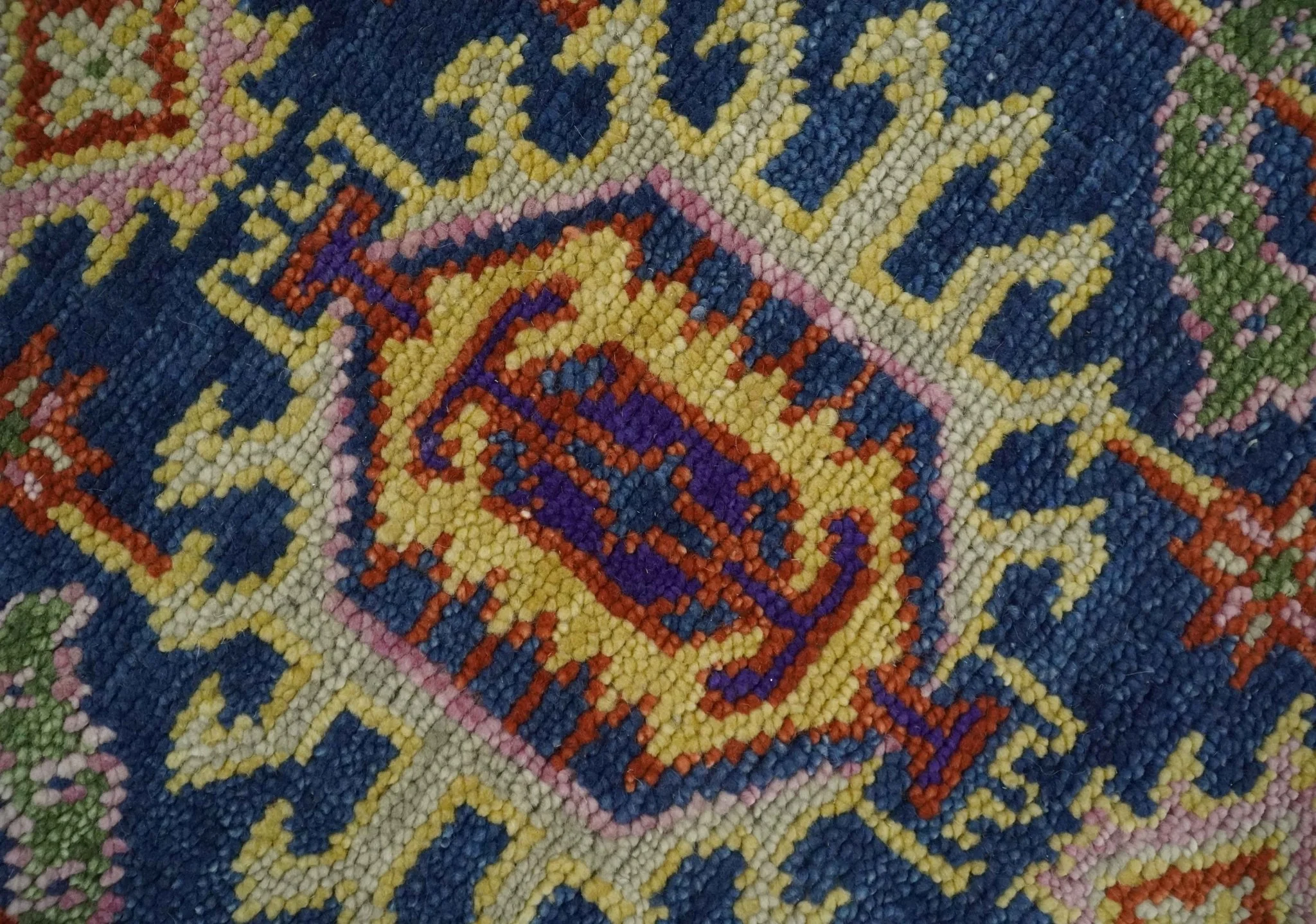 Custom Made Hand Knotted Blue, Gold and Beige Oriental Oushak wool Area Rug - Image 4