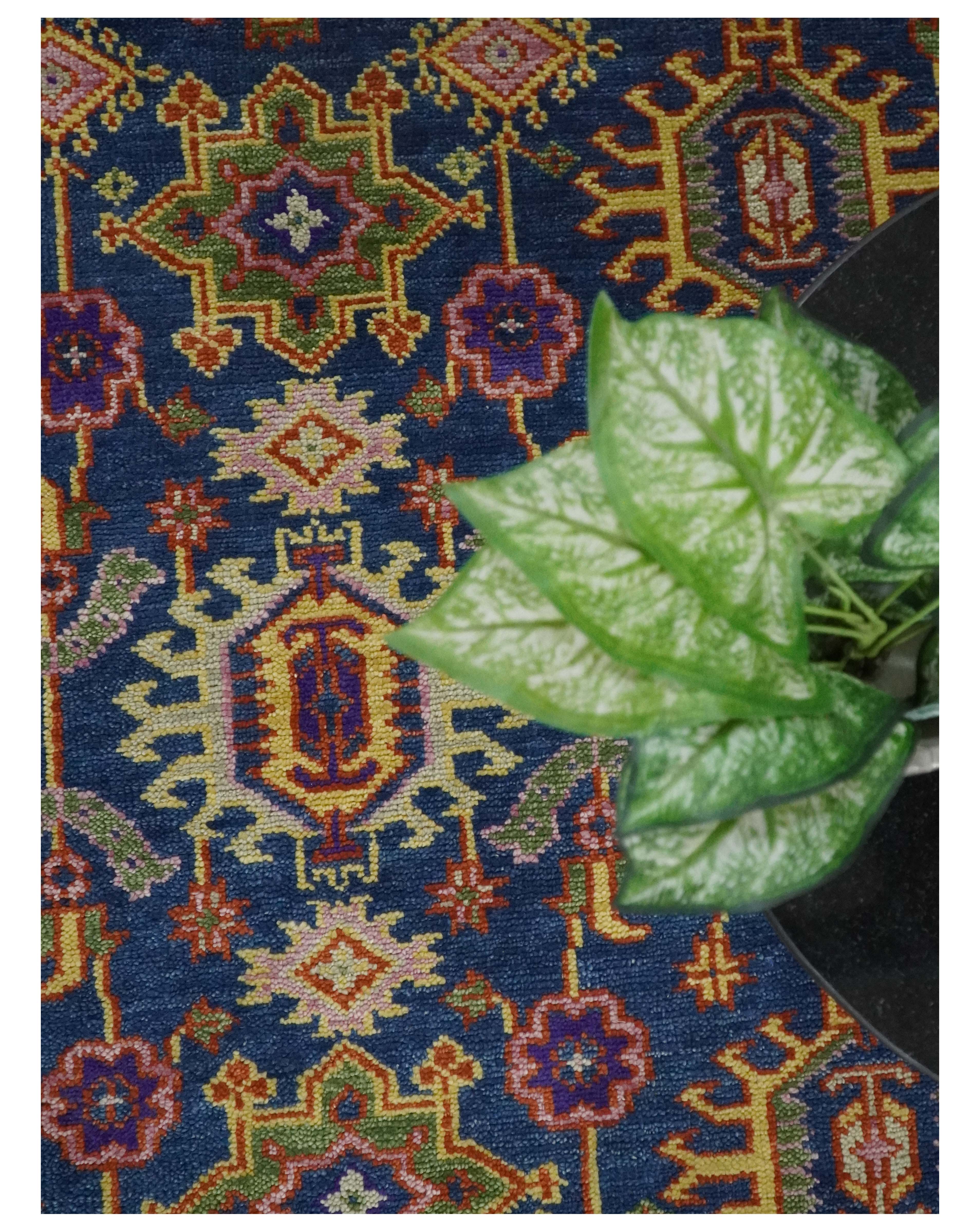 Custom Made Hand Knotted Blue, Gold and Beige Oriental Oushak wool Area Rug - Image 6