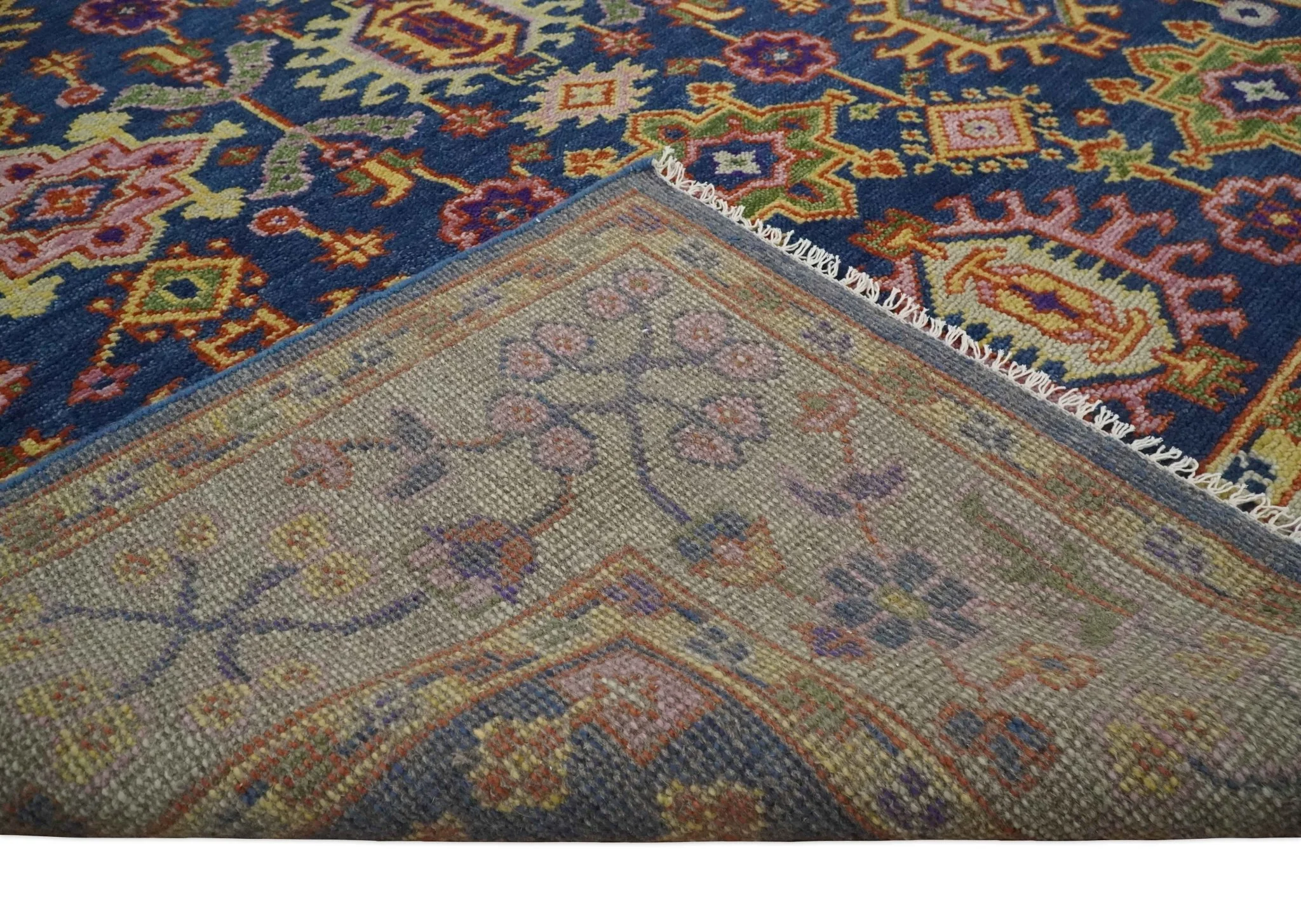 Custom Made Hand Knotted Blue, Gold and Beige Oriental Oushak wool Area Rug - Image 7
