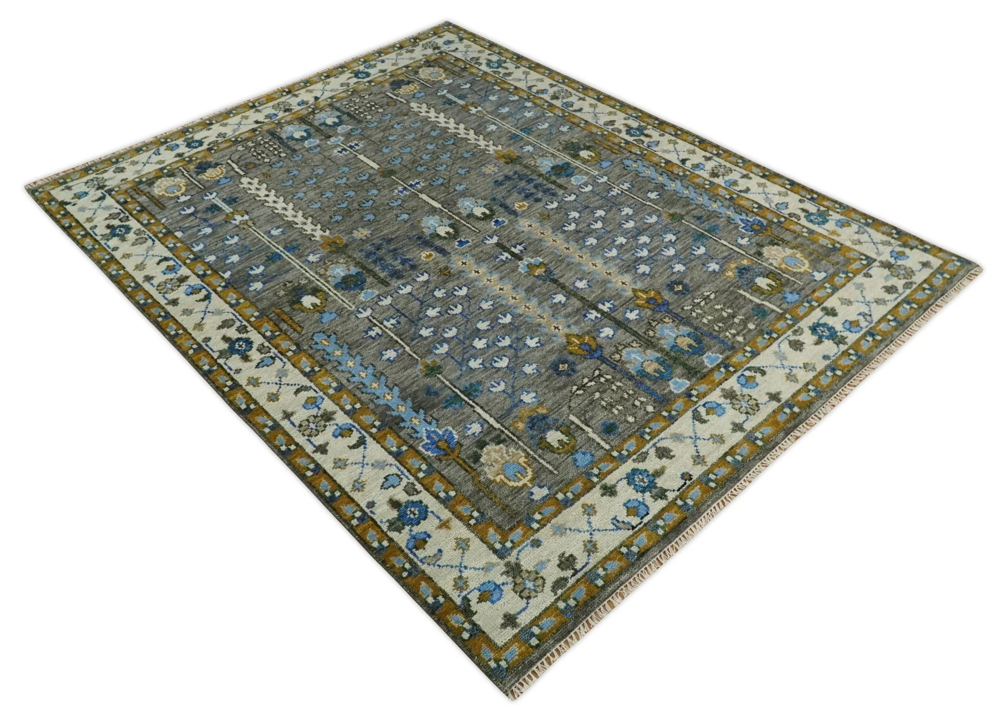 Hand Knotted Charcoal and Ivory Traditional Vintage Style Custom Made Wool Area Rug - Image 10