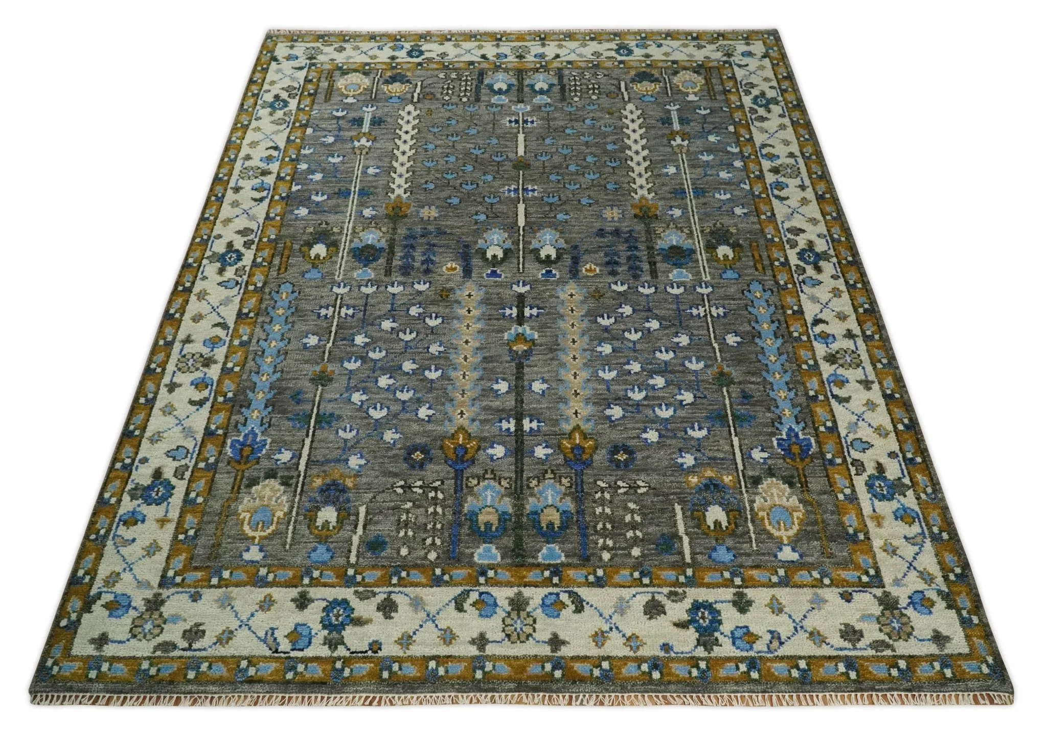 Hand Knotted Charcoal and Ivory Traditional Vintage Style Custom Made Wool Area Rug - Image 12