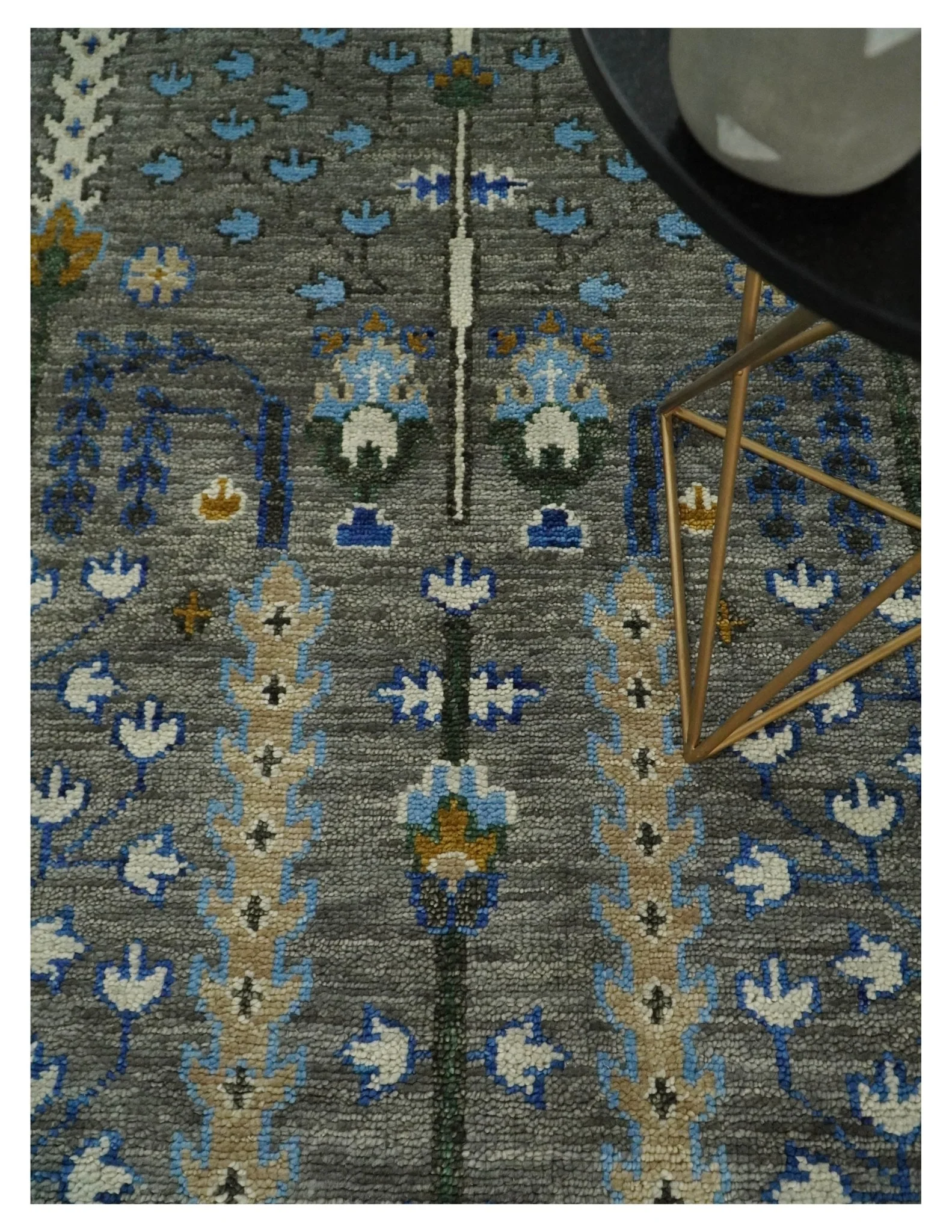 Hand Knotted Charcoal and Ivory Traditional Vintage Style Custom Made Wool Area Rug - Image 2
