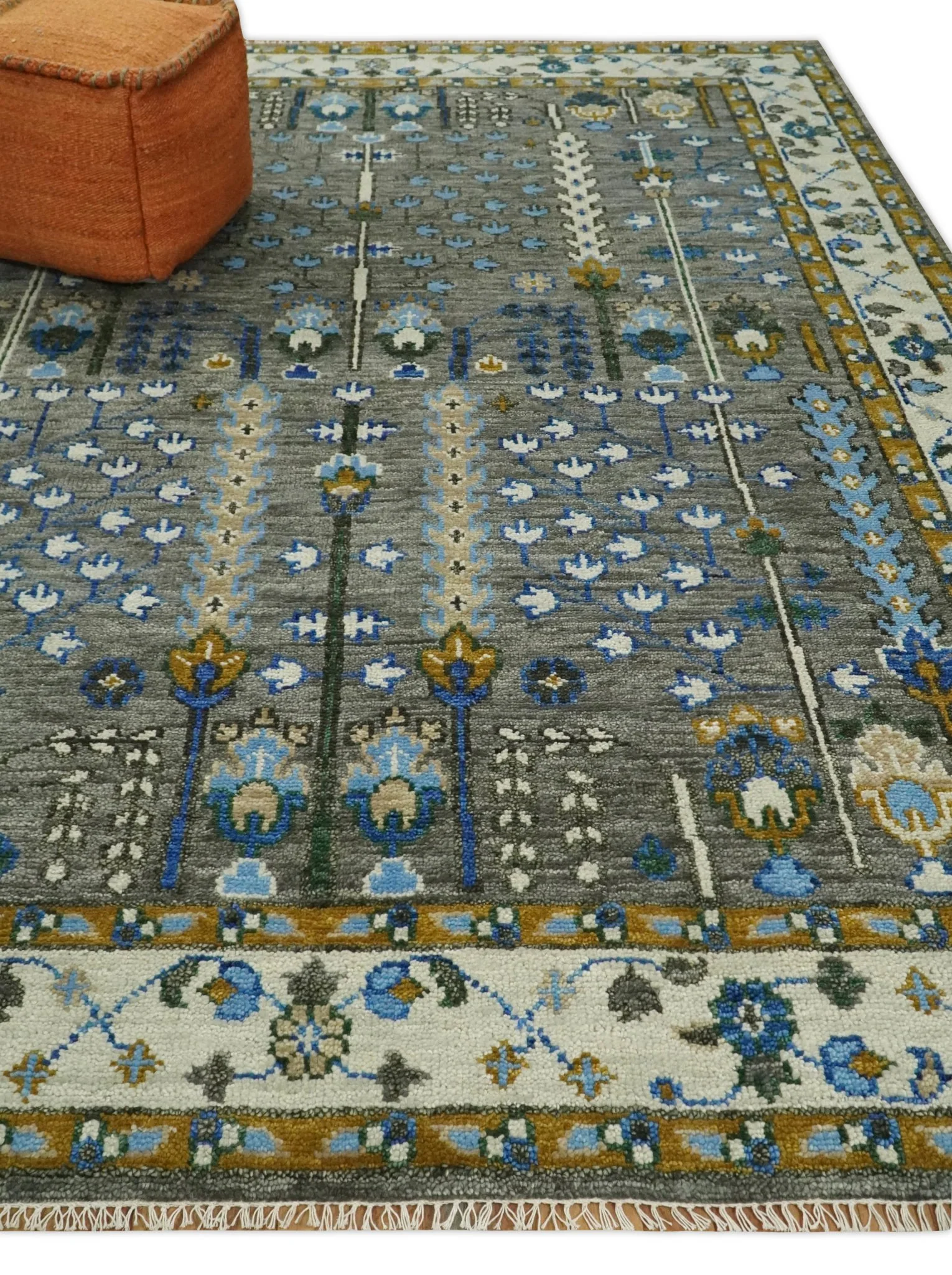 Hand Knotted Charcoal and Ivory Traditional Vintage Style Custom Made Wool Area Rug - Image 3