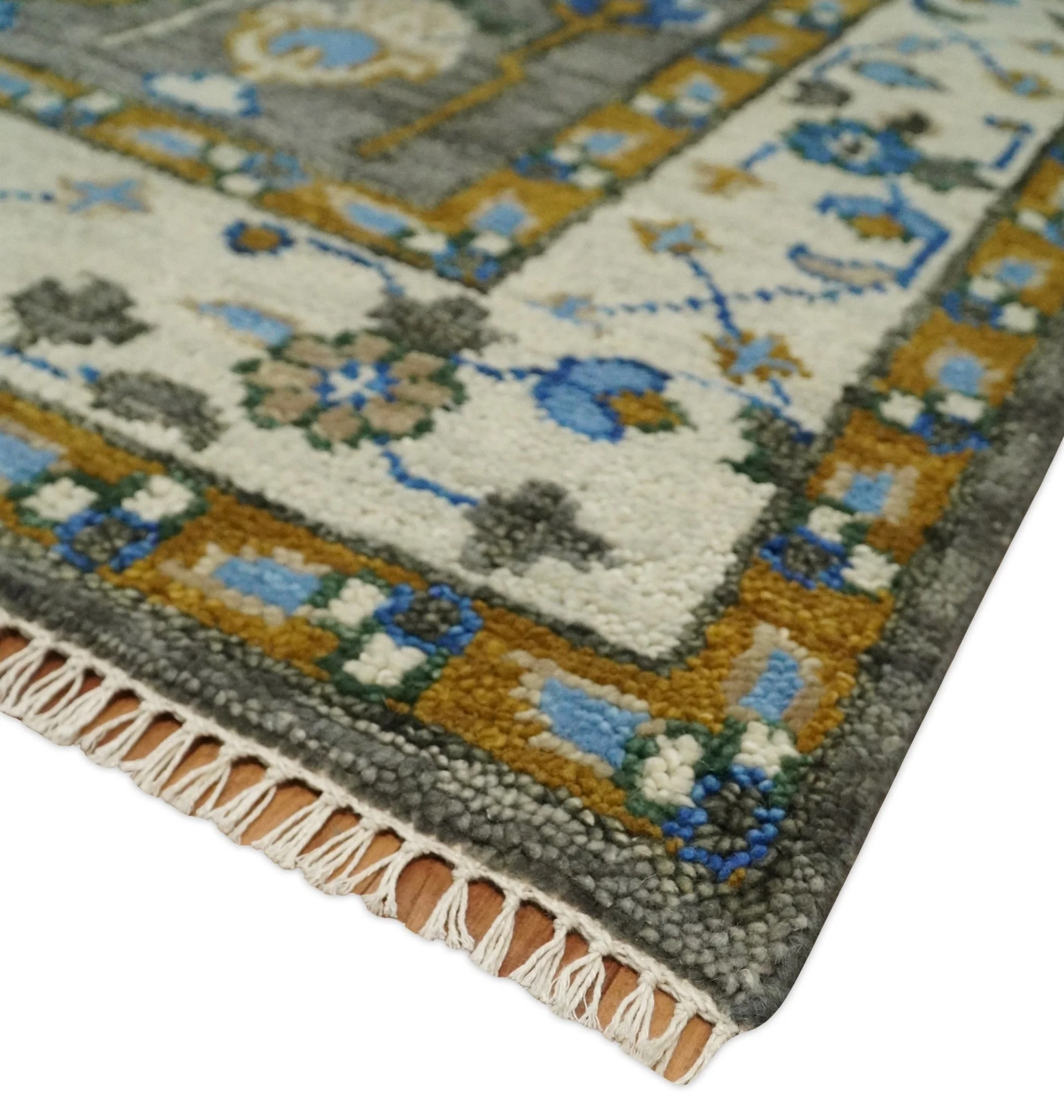 Hand Knotted Charcoal and Ivory Traditional Vintage Style Custom Made Wool Area Rug - Image 5