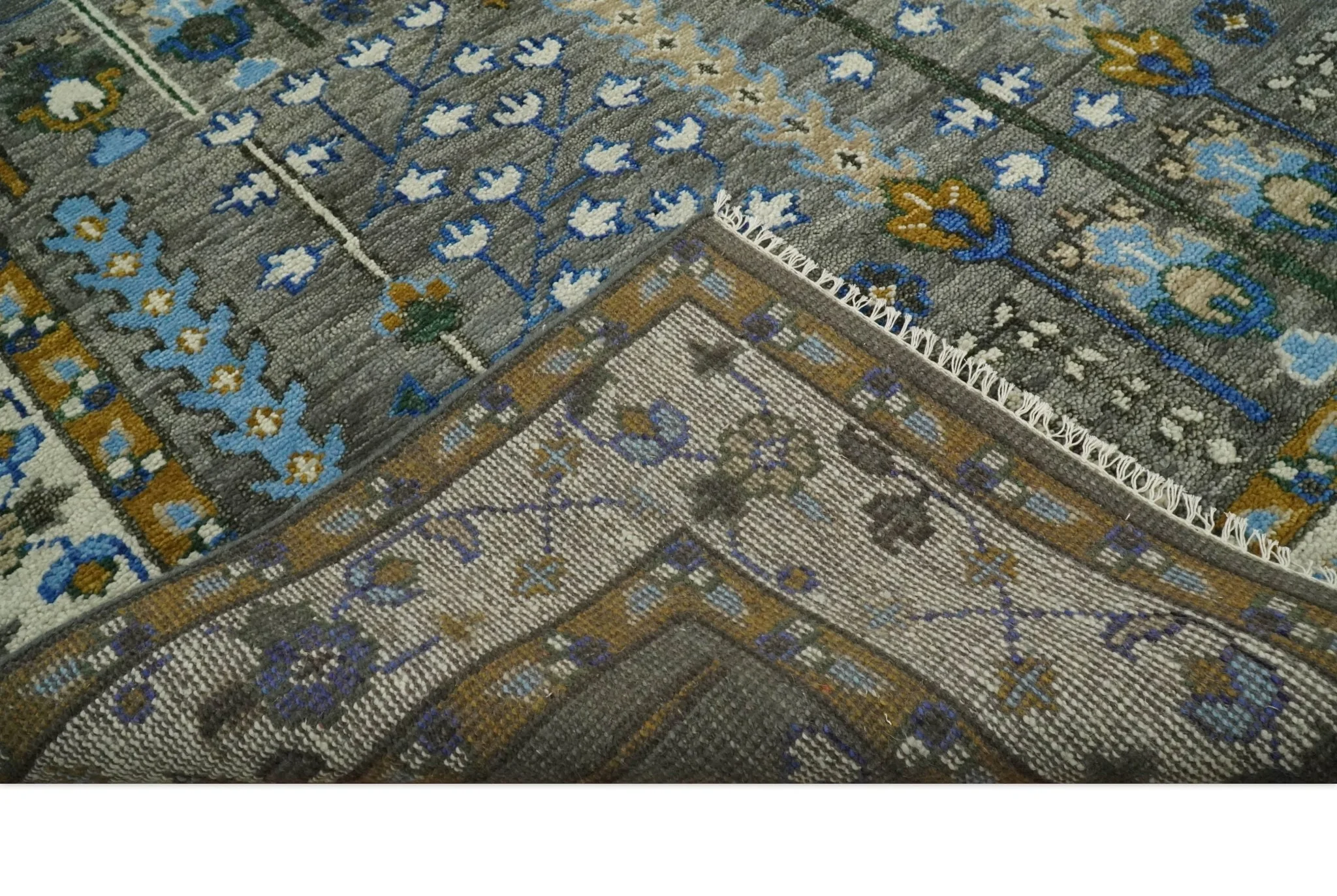 Hand Knotted Charcoal and Ivory Traditional Vintage Style Custom Made Wool Area Rug - Image 7