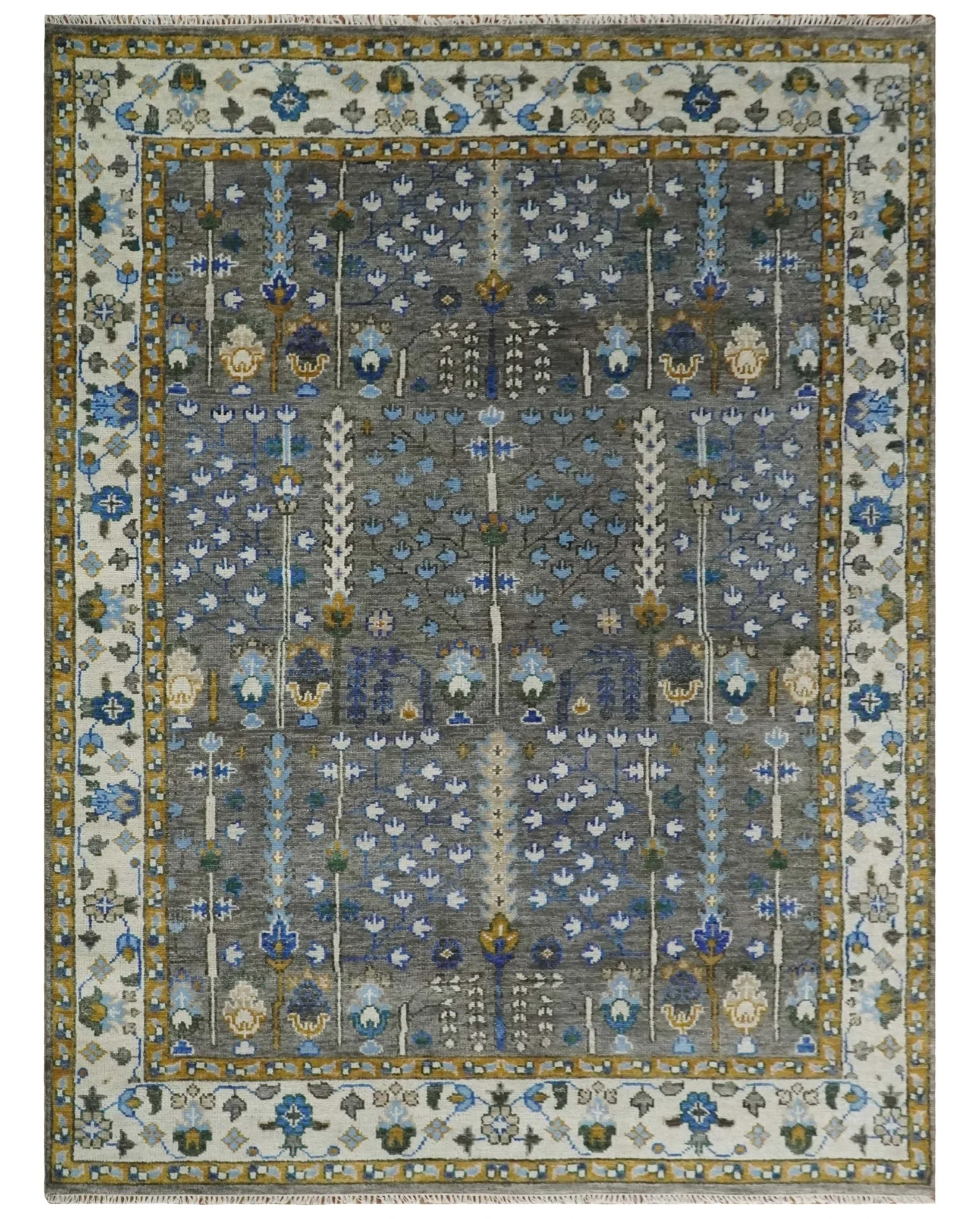 Hand Knotted Charcoal and Ivory Traditional Vintage Style Custom Made Wool Area Rug - Image 9