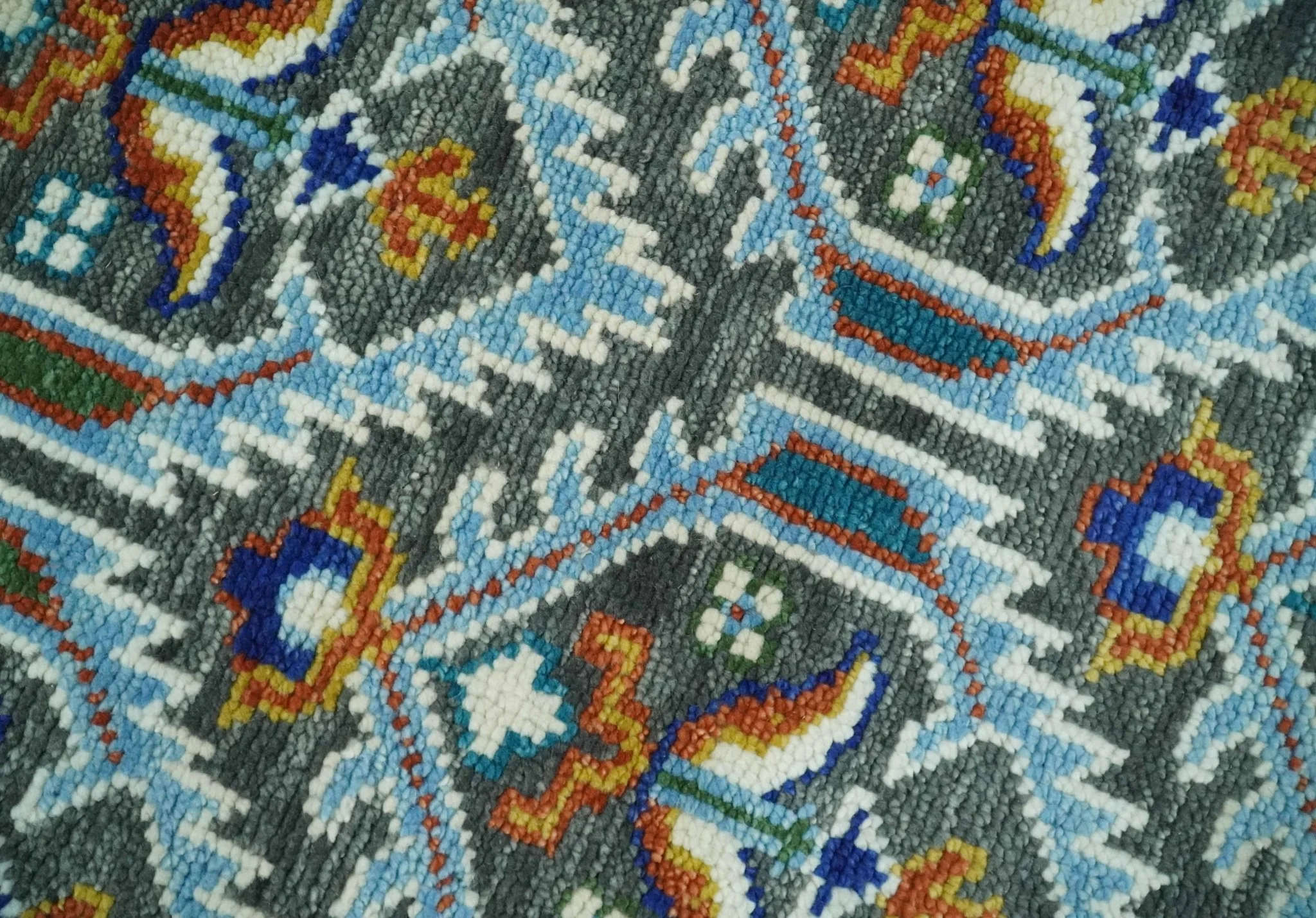 Charcoal, Blue and Ivory Traditional Hand Knotted Multi Size Wool area Rug - Image 4