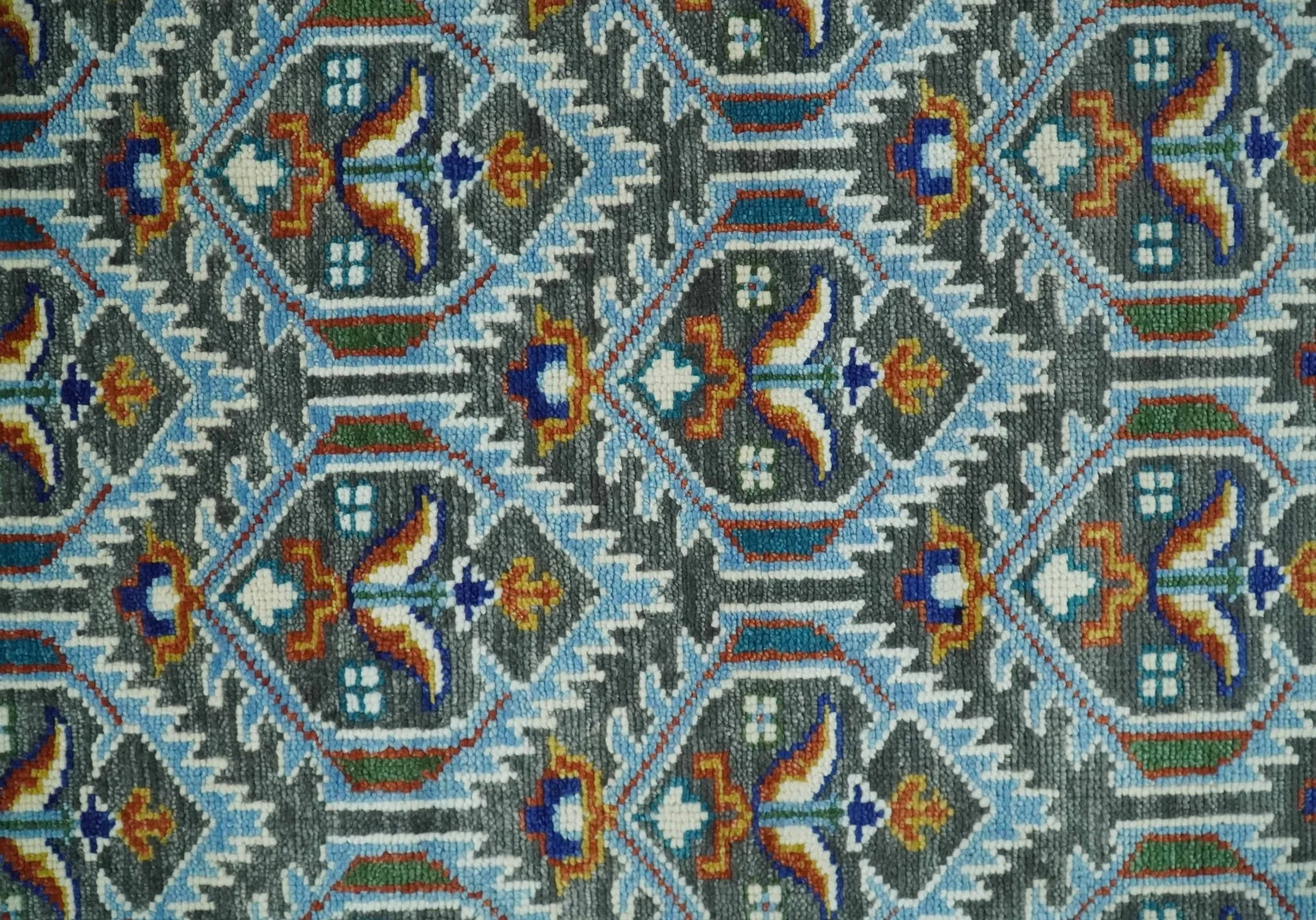 Charcoal, Blue and Ivory Traditional Hand Knotted Multi Size Wool area Rug - Image 9