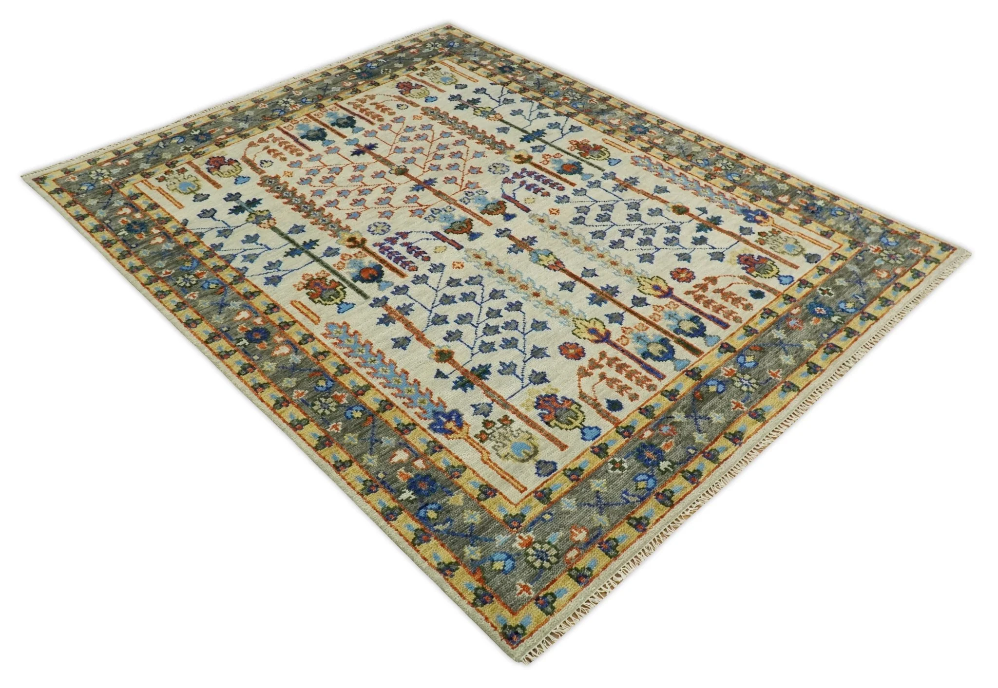 Hand Knotted Ivory and Charcoal Traditional Vintage Style Custom Made Wool Area Rug - Image 10