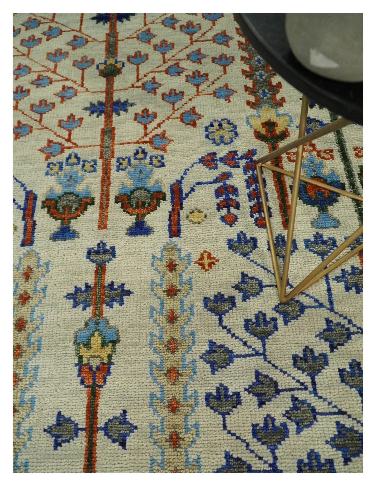 Hand Knotted Ivory and Charcoal Traditional Vintage Style Custom Made Wool Area Rug - Image 2
