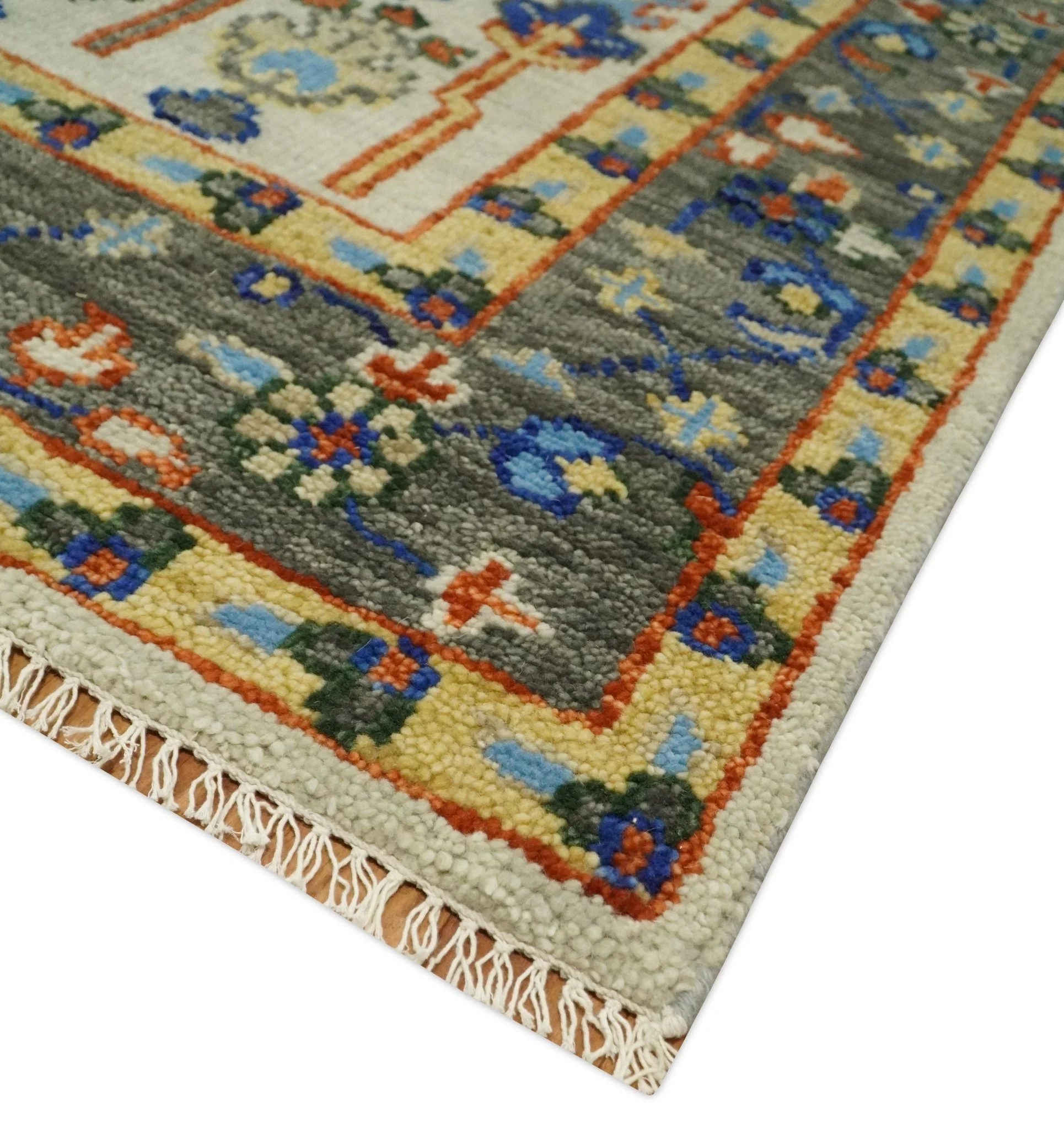 Hand Knotted Ivory and Charcoal Traditional Vintage Style Custom Made Wool Area Rug - Image 5