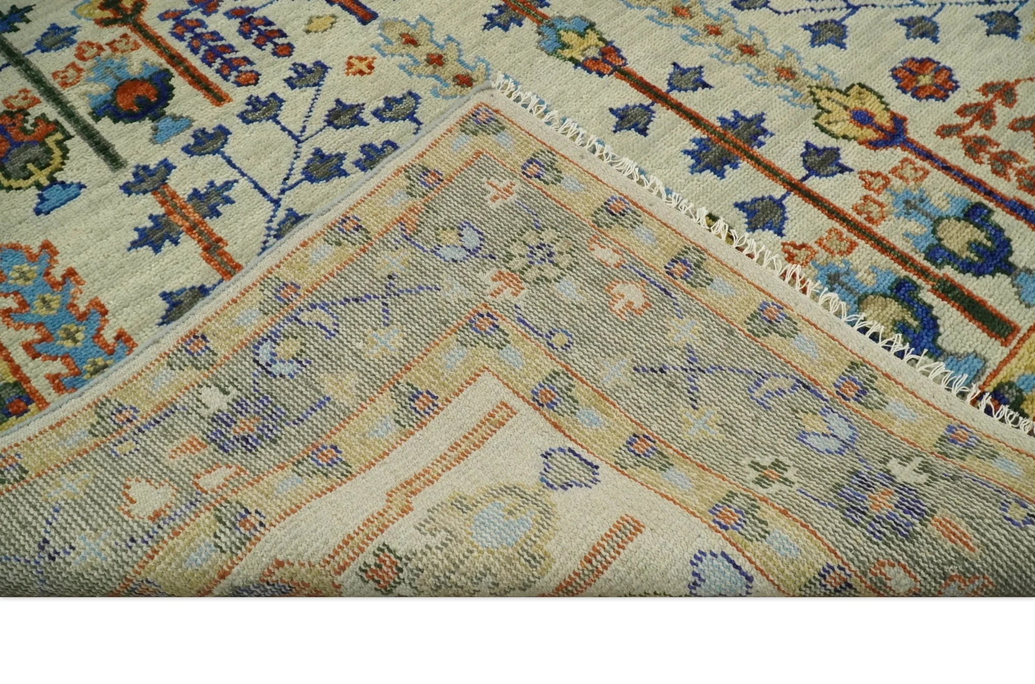 Hand Knotted Ivory and Charcoal Traditional Vintage Style Custom Made Wool Area Rug - Image 9