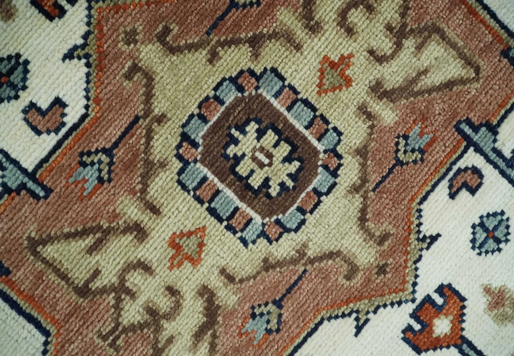 Hand Knotted Ivory, Blue and Rust Modern Traditional Heriz Serapi Multi Size Wool Area Rug - Image 10