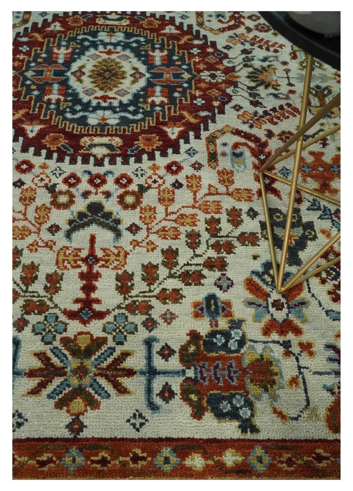 Tabriz Antique Hand Knotted Ivory, Charcoal and Rust Modern Traditional Multi Size Wool Rug - Image 2