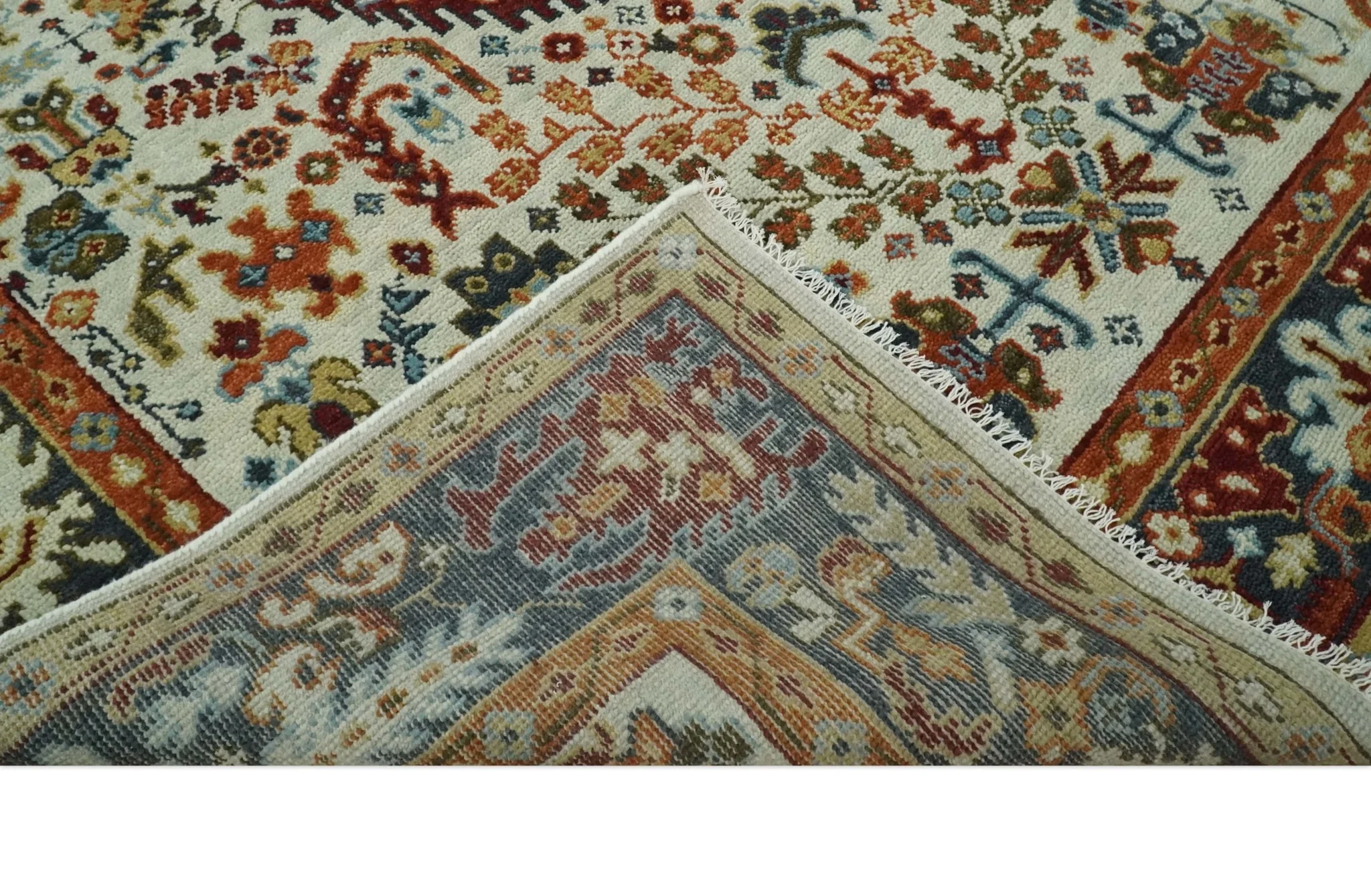 Tabriz Antique Hand Knotted Ivory, Charcoal and Rust Modern Traditional Multi Size Wool Rug - Image 7