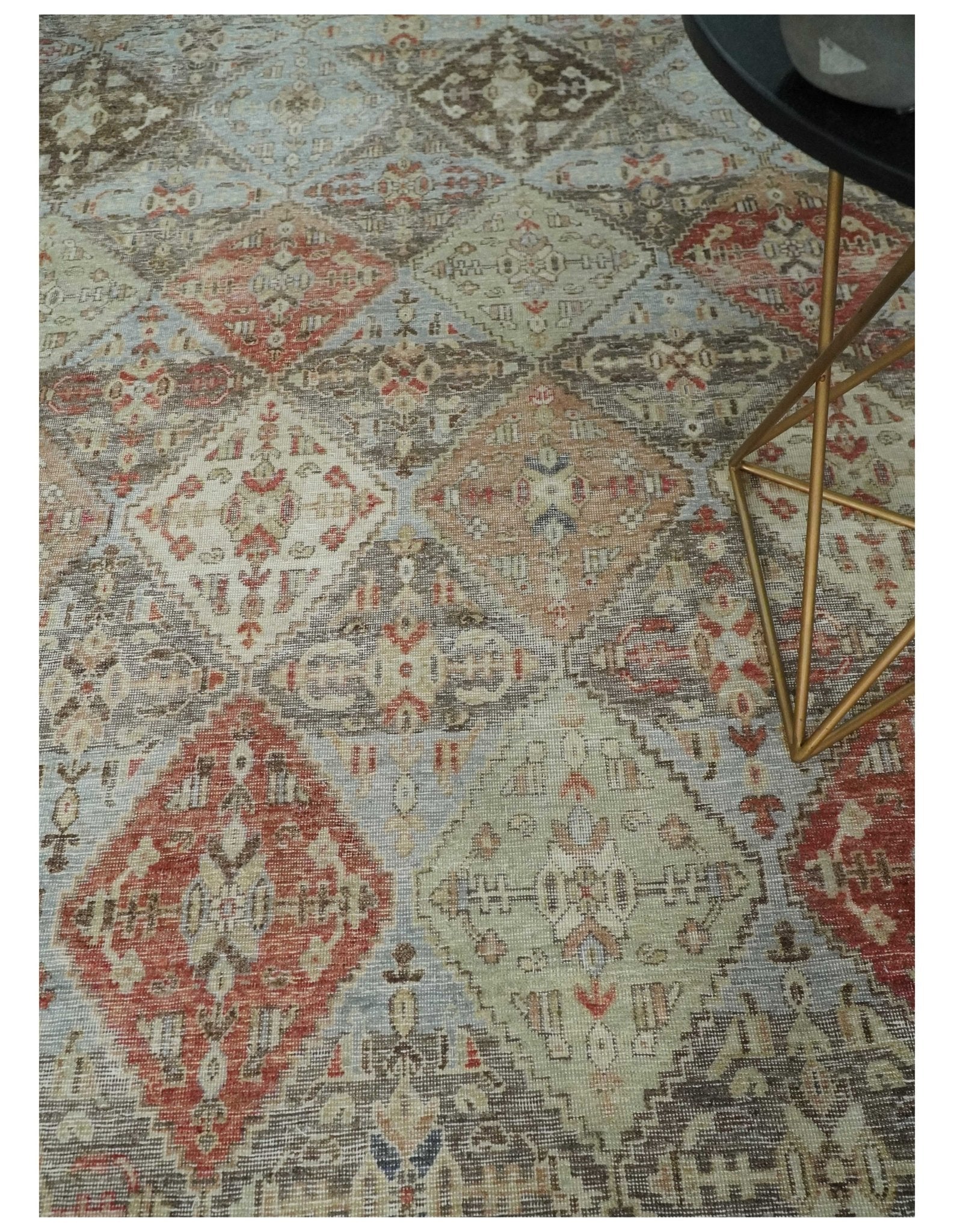 Antique look Tribal Garden Rug Hand Knotted Distressed finished oxidized Multi size wool Area Rug - Image 2