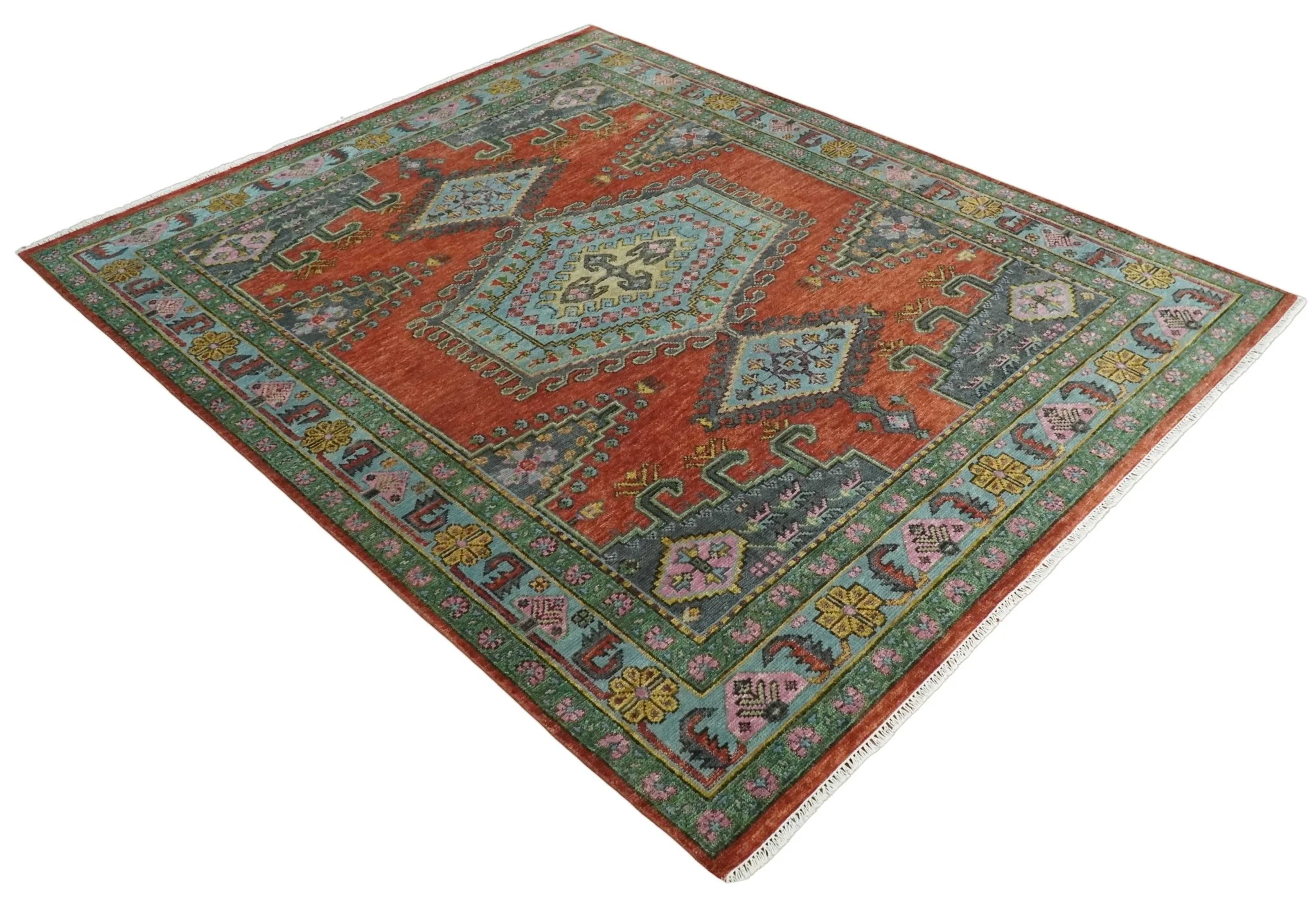 Hand Knotted Rust, Blue and Olive Traditional Antique Persian Rug - Image 10