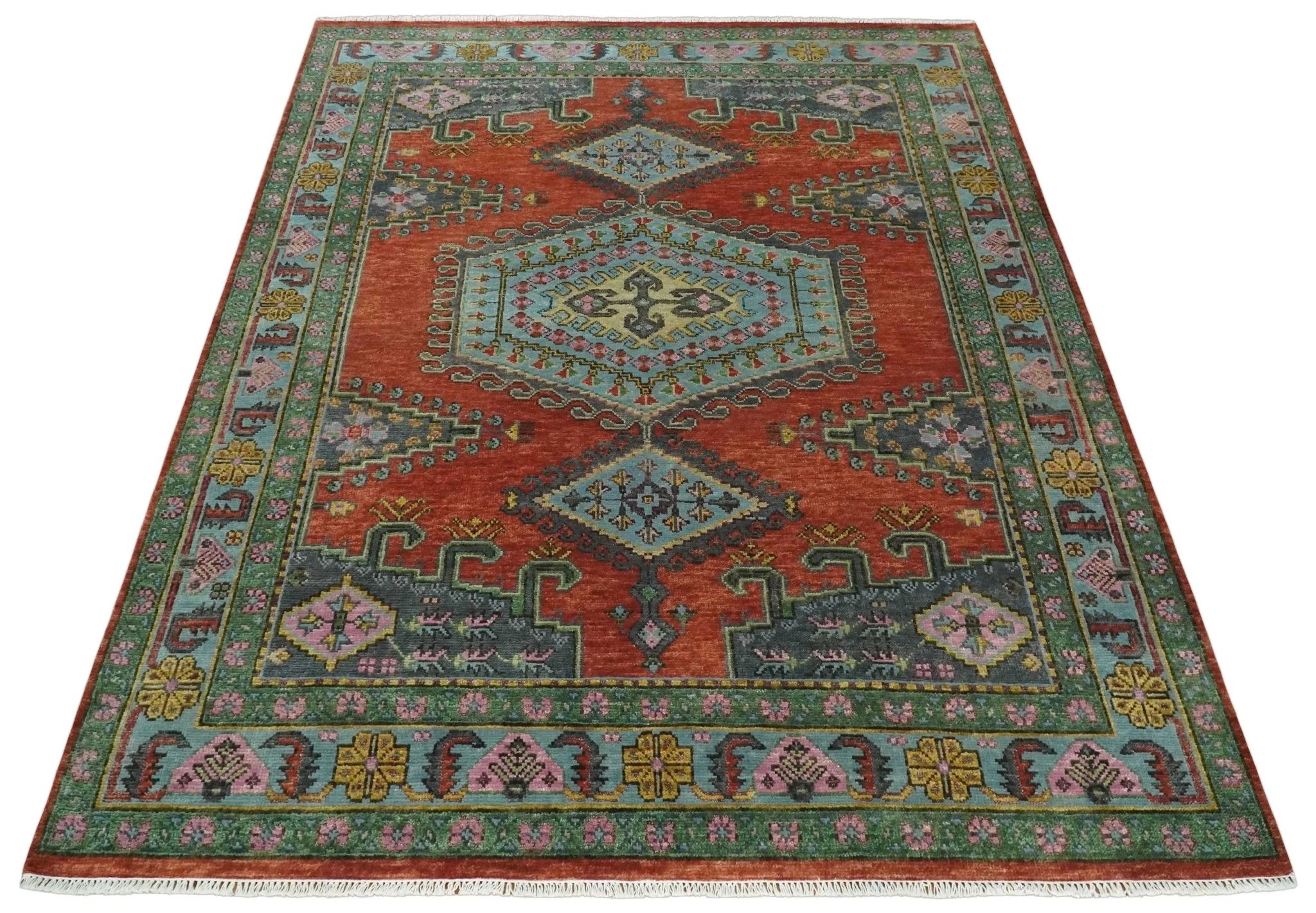 Hand Knotted Rust, Blue and Olive Traditional Antique Persian Rug - Image 11