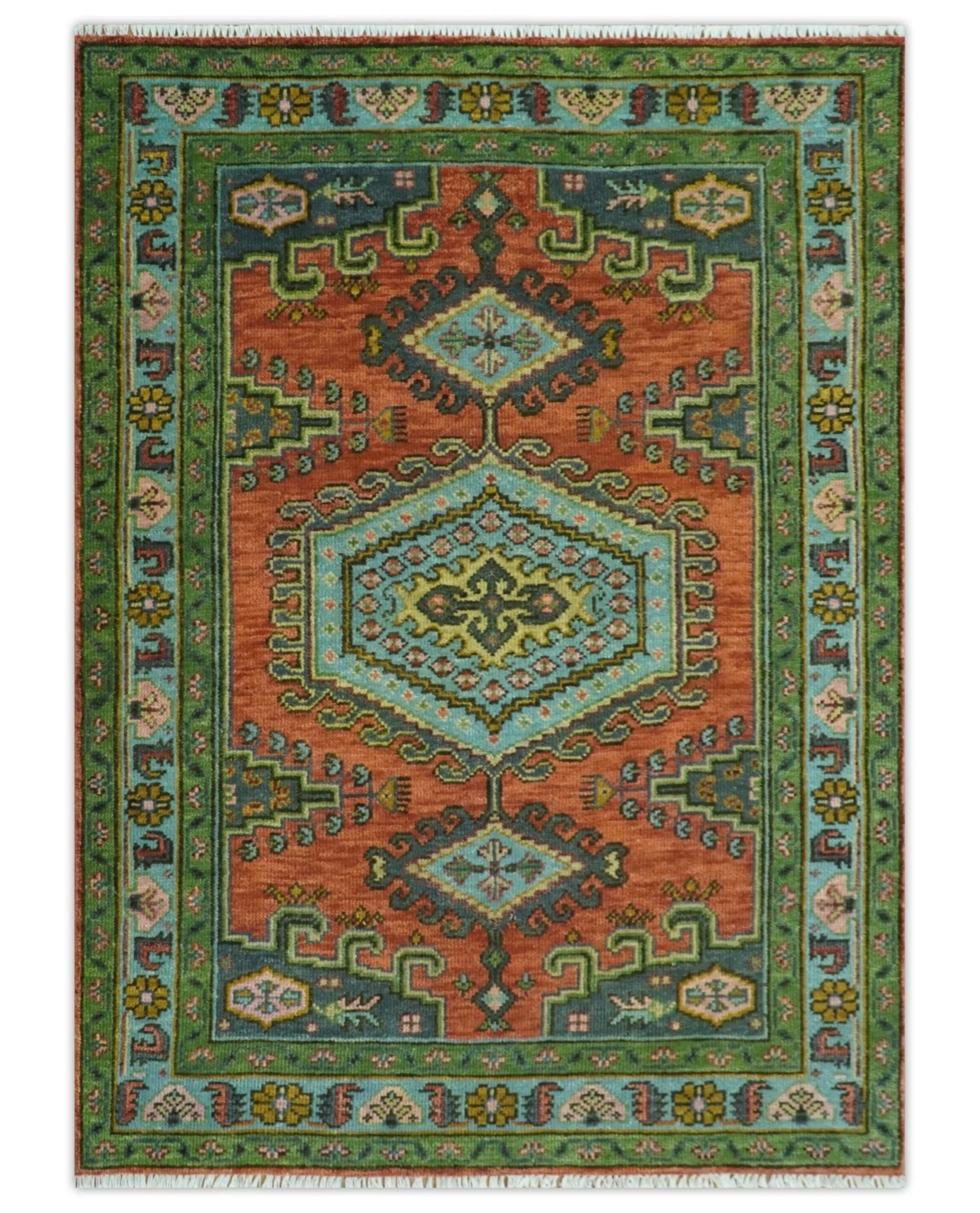 Hand Knotted Rust, Blue and Olive Traditional Antique Persian Rug - Image 12